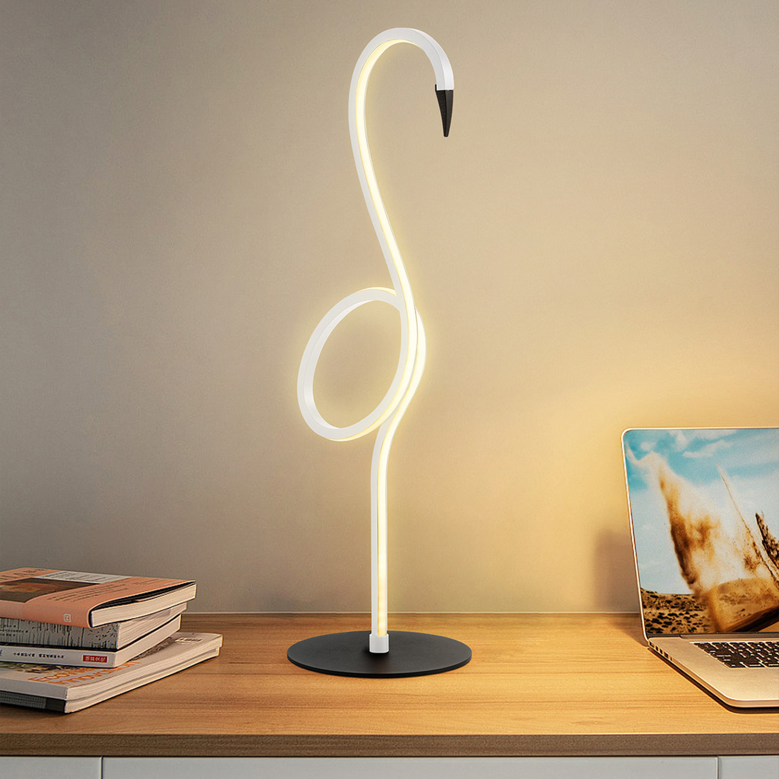Lámpara de mesa LED Flamingo, blanca, metal, 50 cm de altura