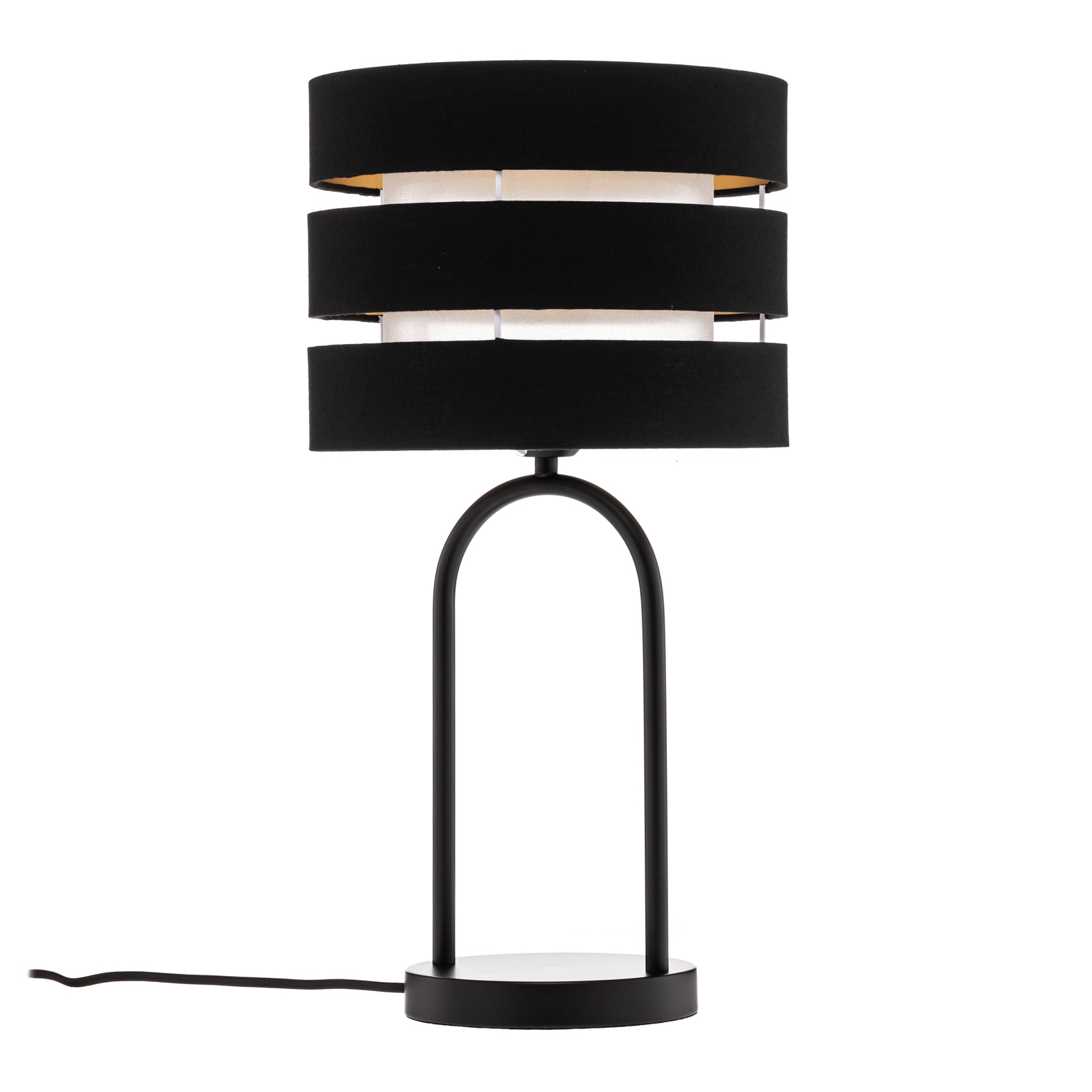 Lindby tafellamp Tsomo, Ø 26 cm, zwart, stof, E27