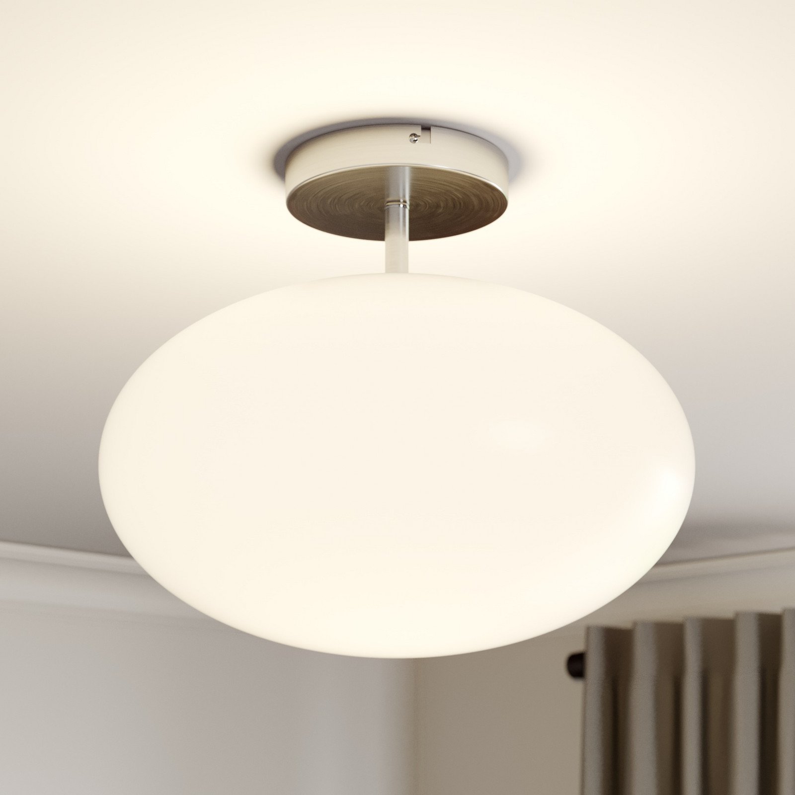 Lindby plafonieră Sonika Ø 40 cm culoare nichel sticlă E27 - Camera de zi / sufragerie - nichel satinat alb opal
