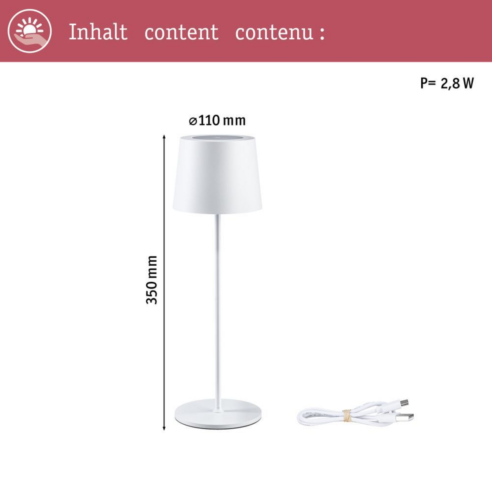 Gilo Portable Bordslampa IP44 Matt Vit - Paulmann