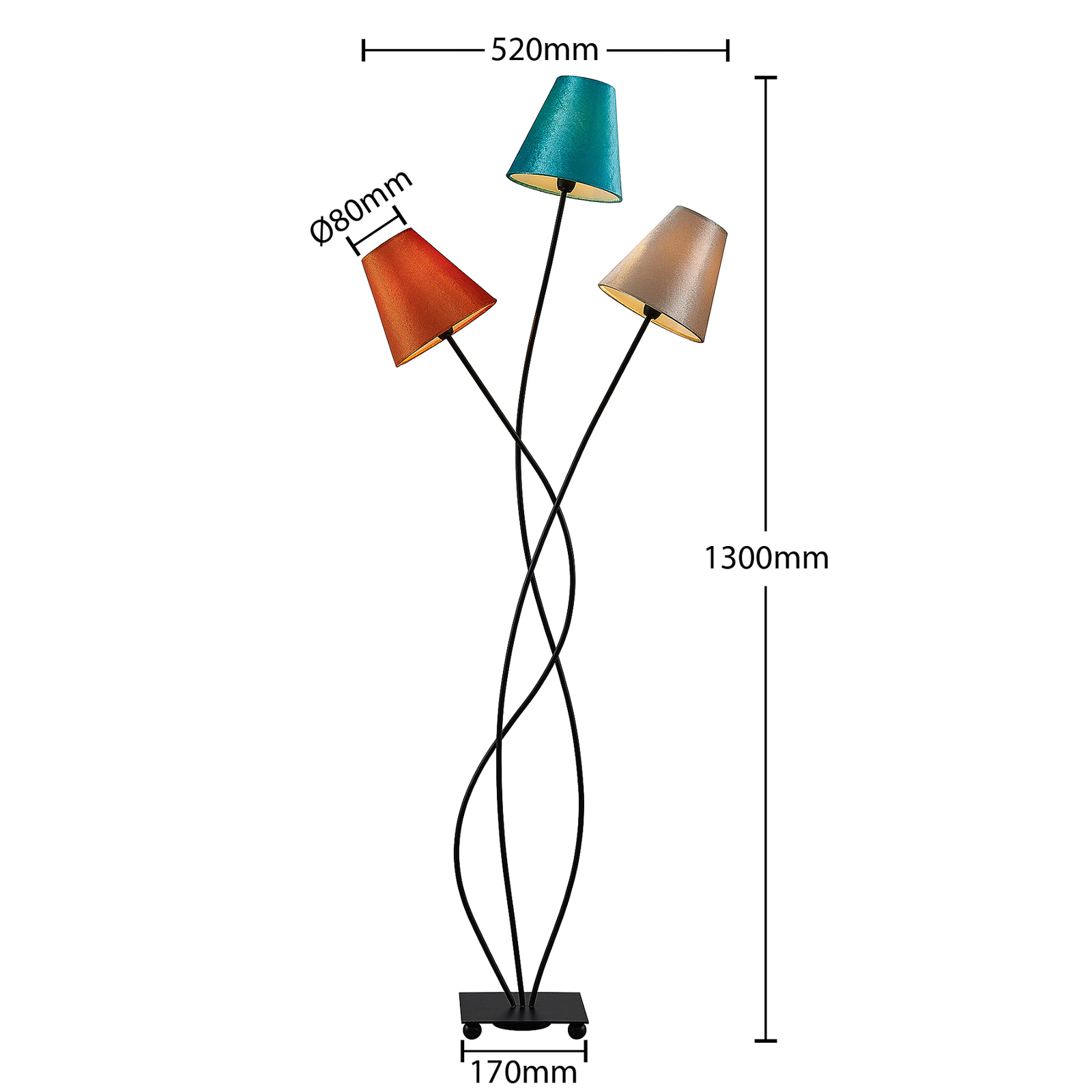 Lindby Komalie golvlampa, 3 lampor, färgad