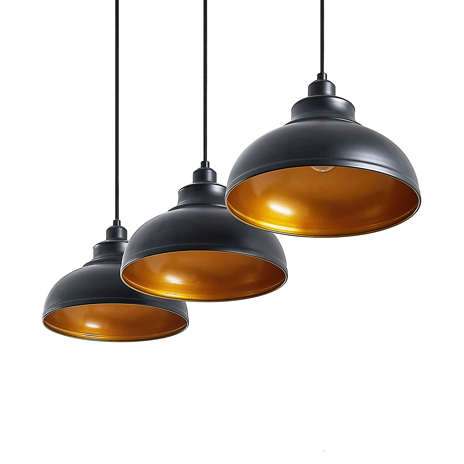 Lindby Emna pendant light, 3-bulb, black/gold