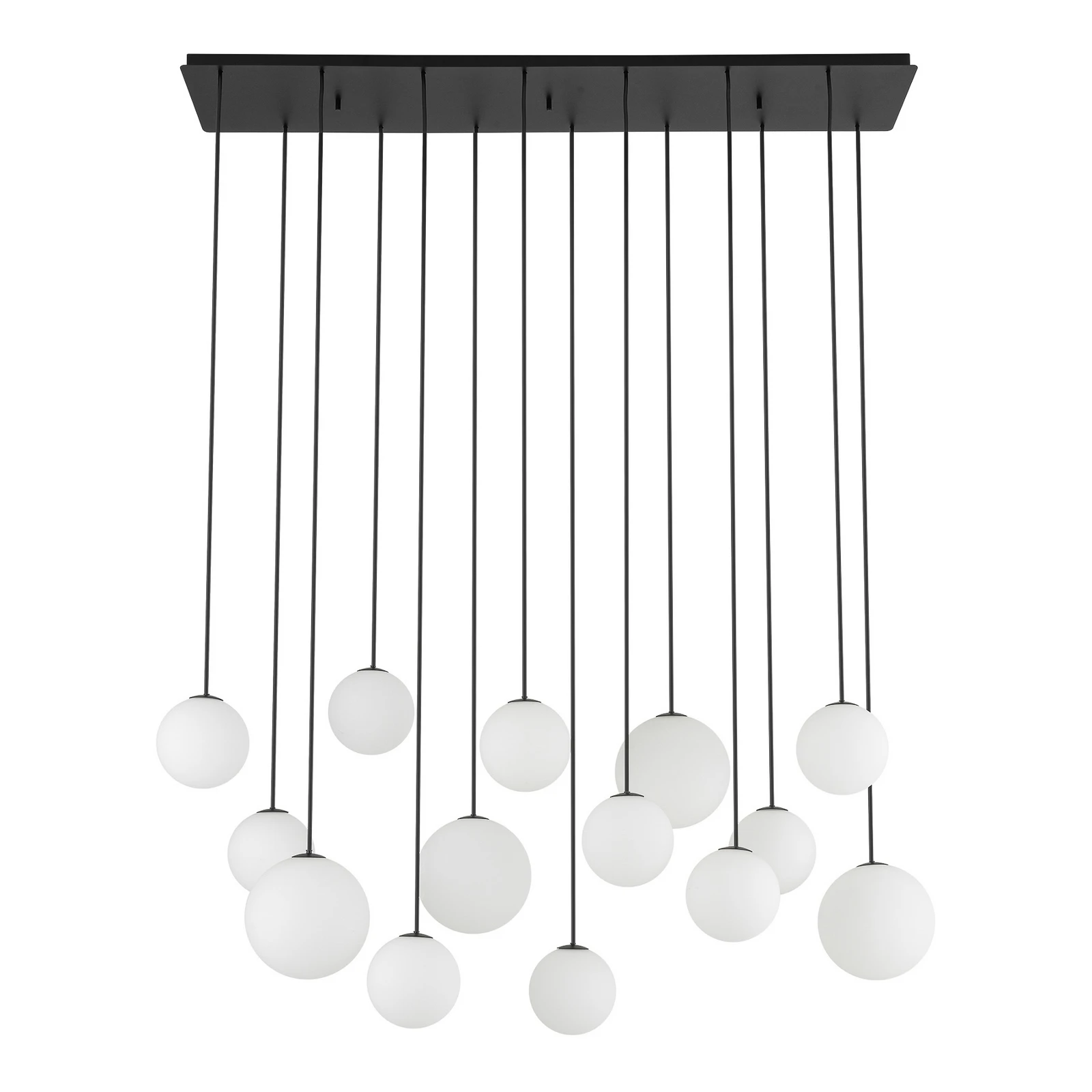 Suspension SNOWBALL, verre opale/noir, 100 x 34 cm, 14 x G9