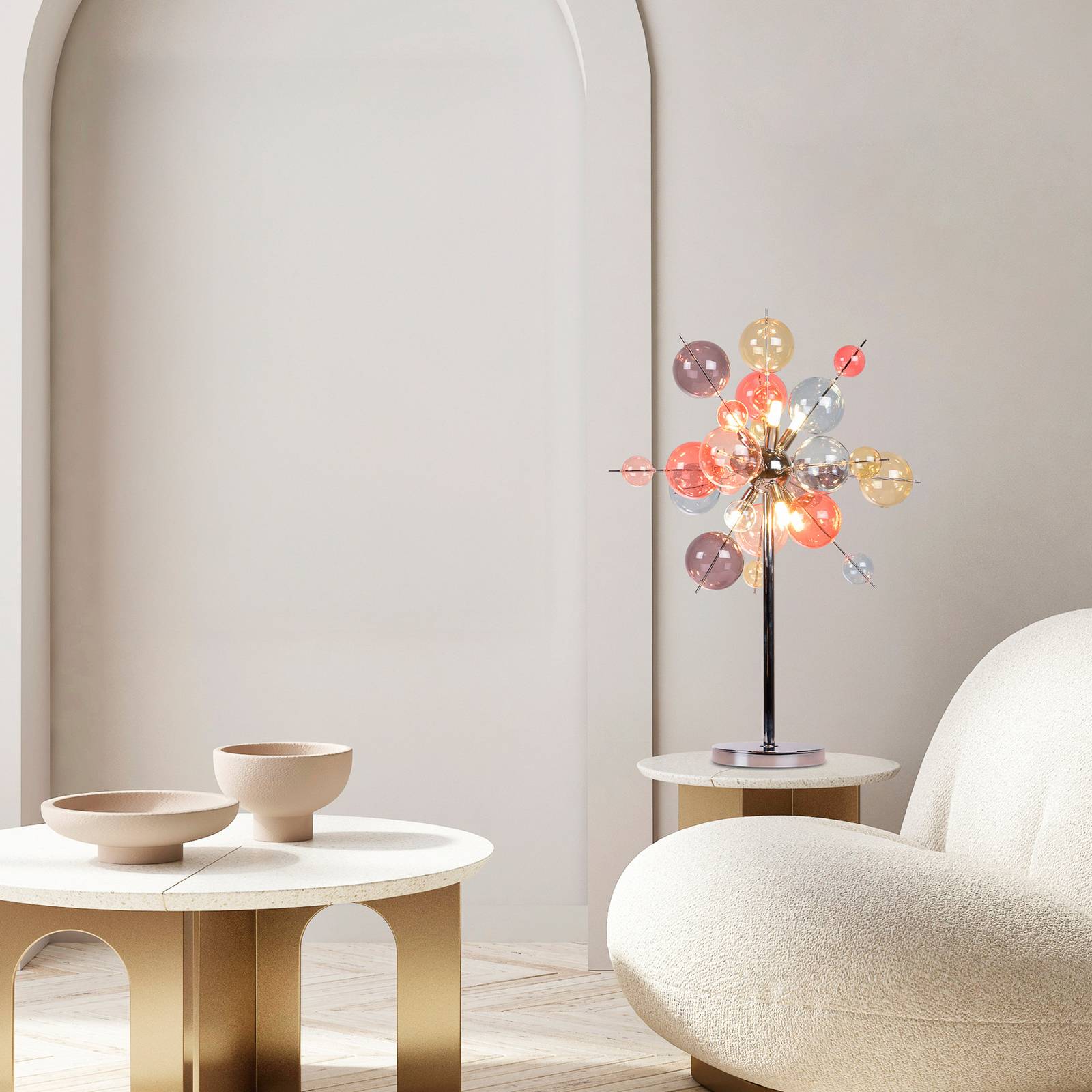 Tischleuchte Explosion, Glas, Pastell-bunt, chrom, G9 günstig online kaufen