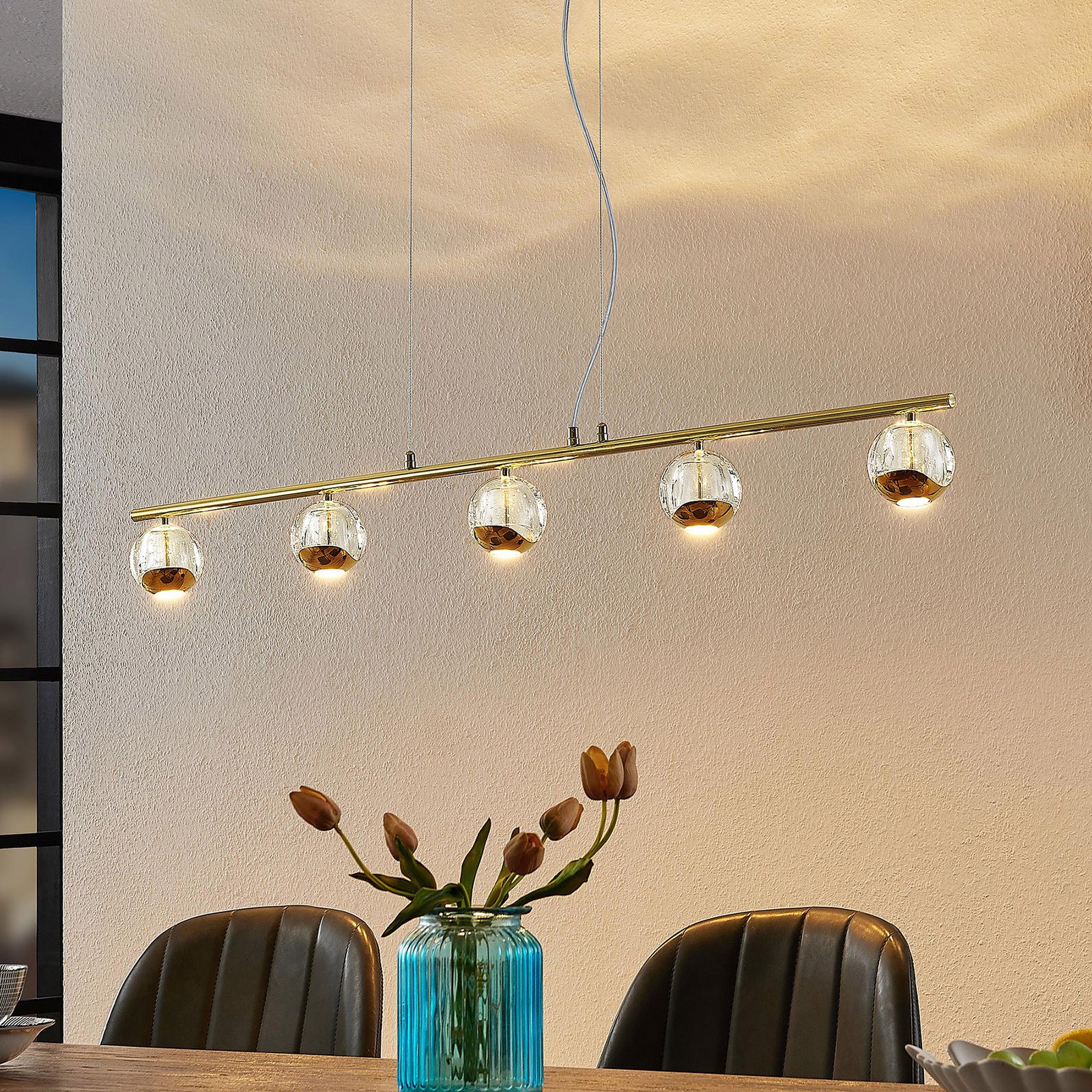 Lucande Kilio LED függő lámpa, 5-izzós, arany