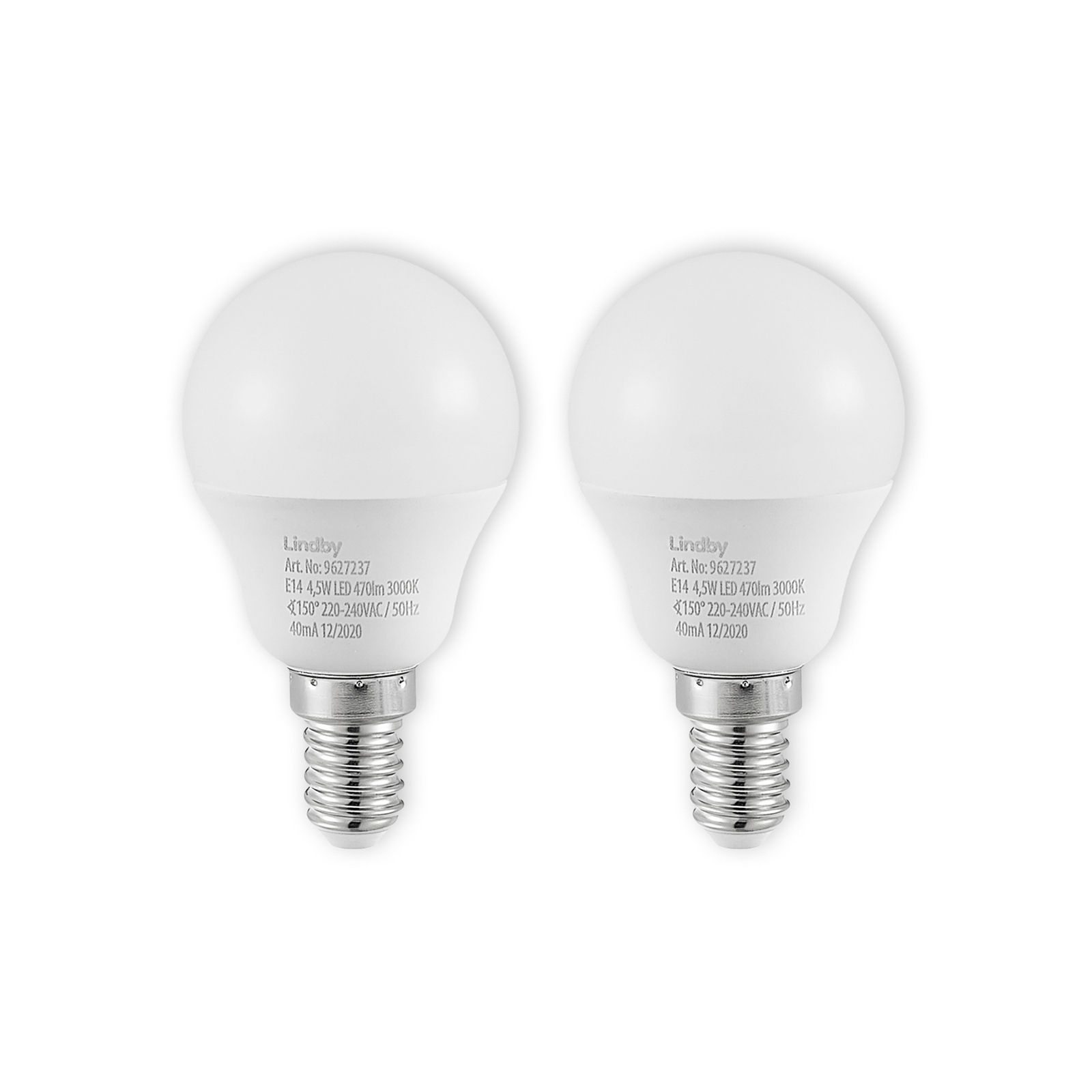 Lindby LED-lampa E14 G45 4,5W 3 000 K opal 2-pack
