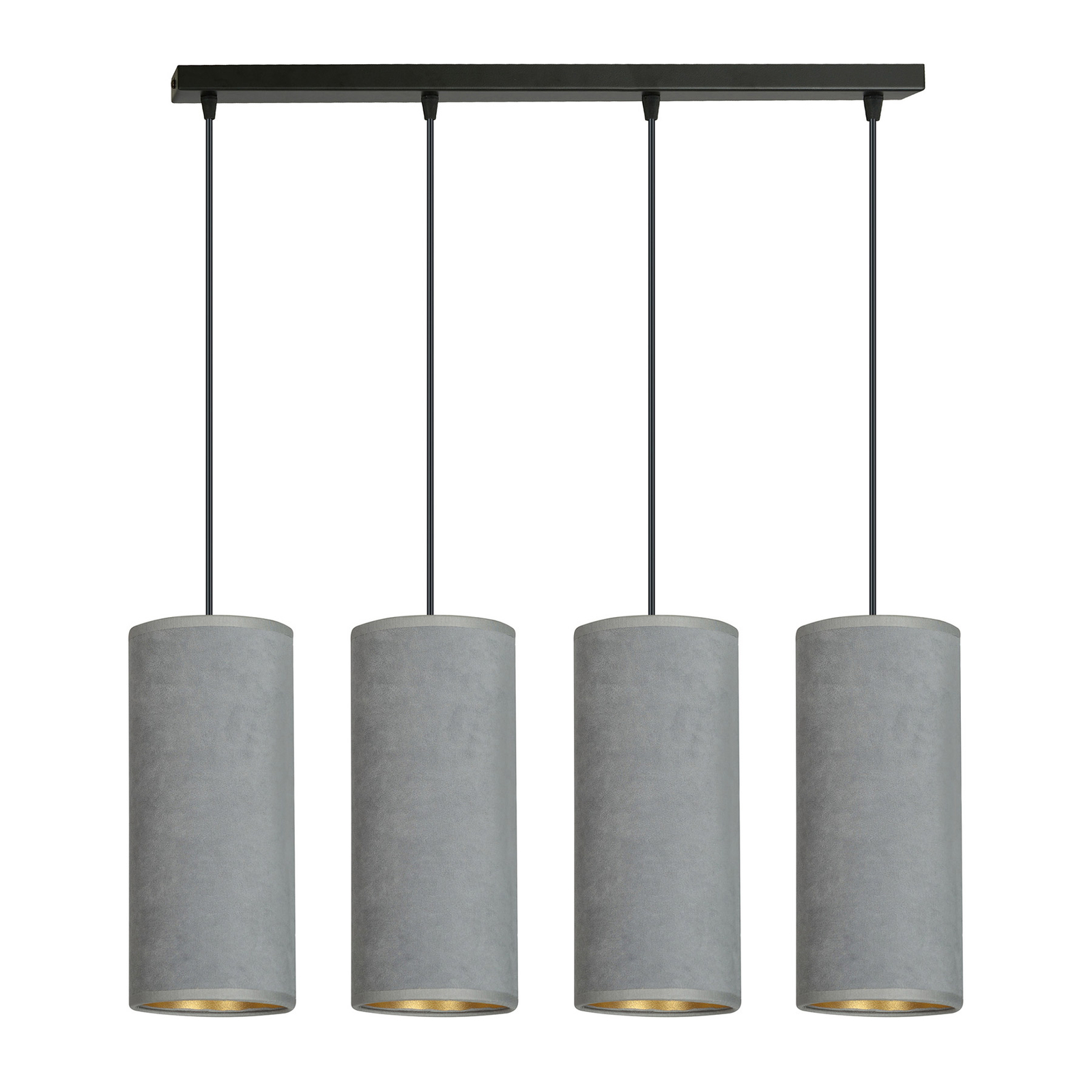 Suspension Joni tissu allongée 4 lampes gris doré