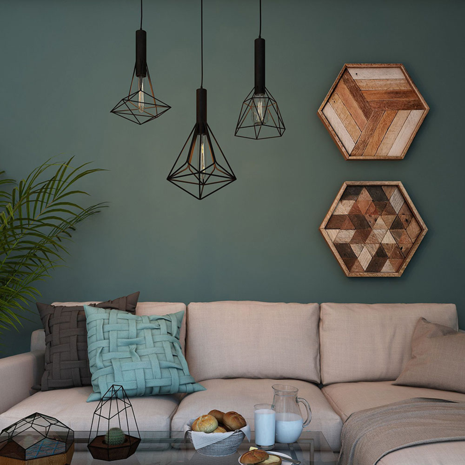 Maytoni Spider pendant lamp, 3 different cage lampshades, for Living / Dining Room, metal, E27, 60 W, energy efficiency: A++