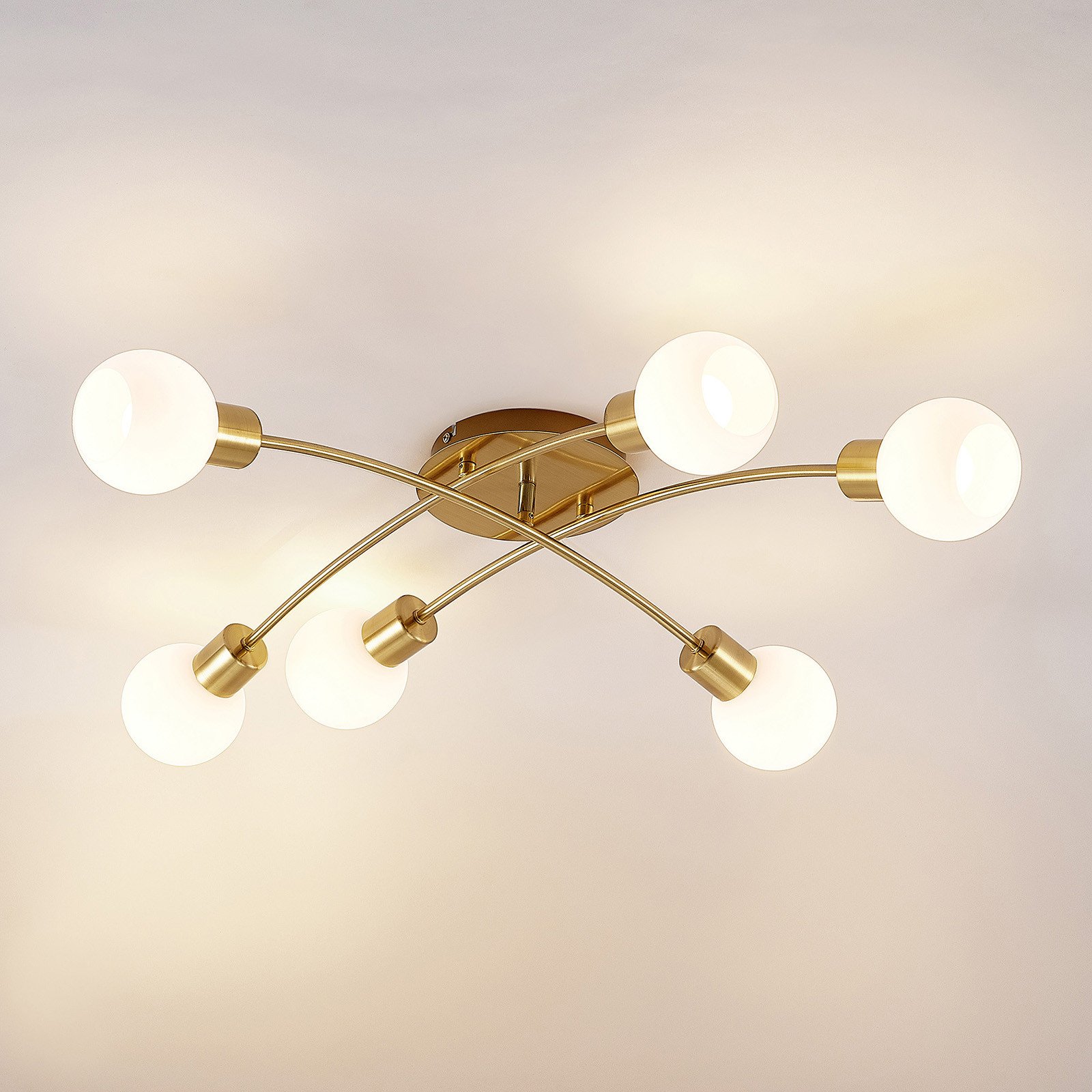 Lindby Agmar plafonieră LED alamă 6 becuri - Camera de zi / sufragerie - modern - alamă alb - Metal