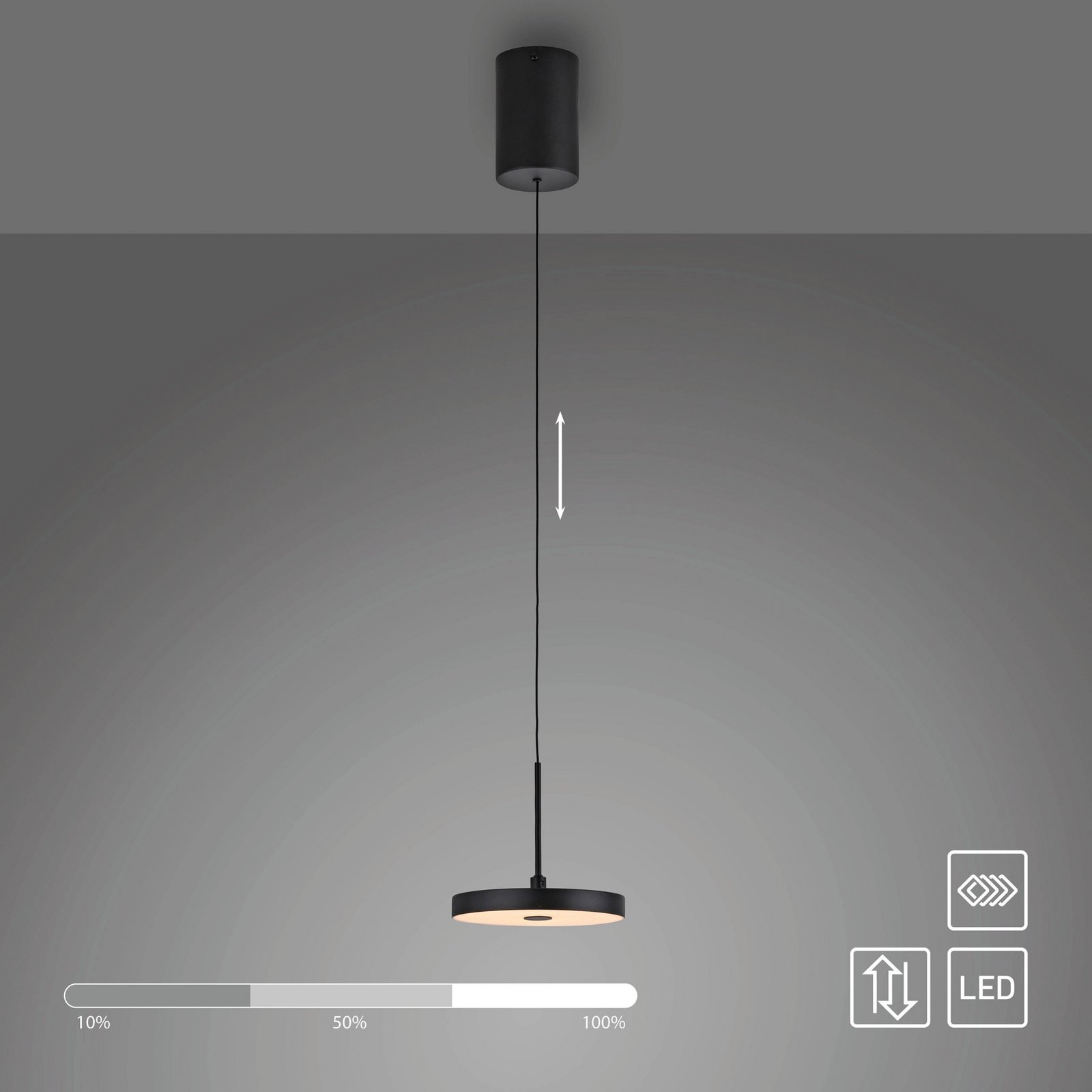 JUST LIGHT. LED-Hängeleuchte Plata, schwarz, 1-fl., 3.000 K