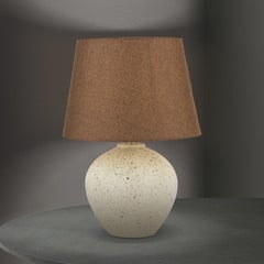 Lampada da tavolo Masai, crema/marrone, altezza 46,5 cm, ceramica/lino