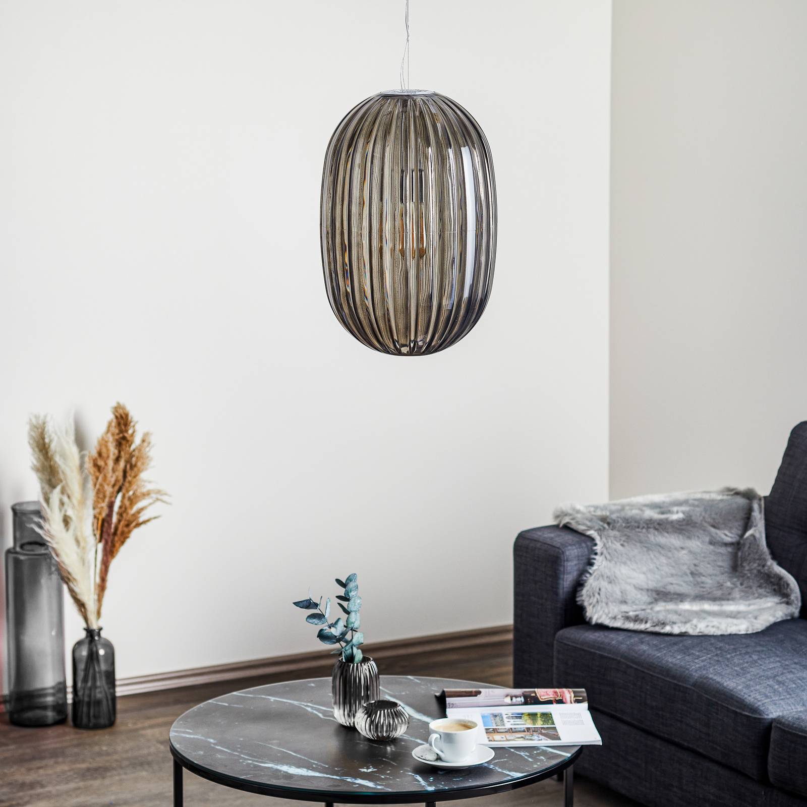 Foscarini Plass media lampa wisząca E27, szara