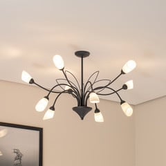 Plafón Gloriosa, cristal, negro, 10 luces