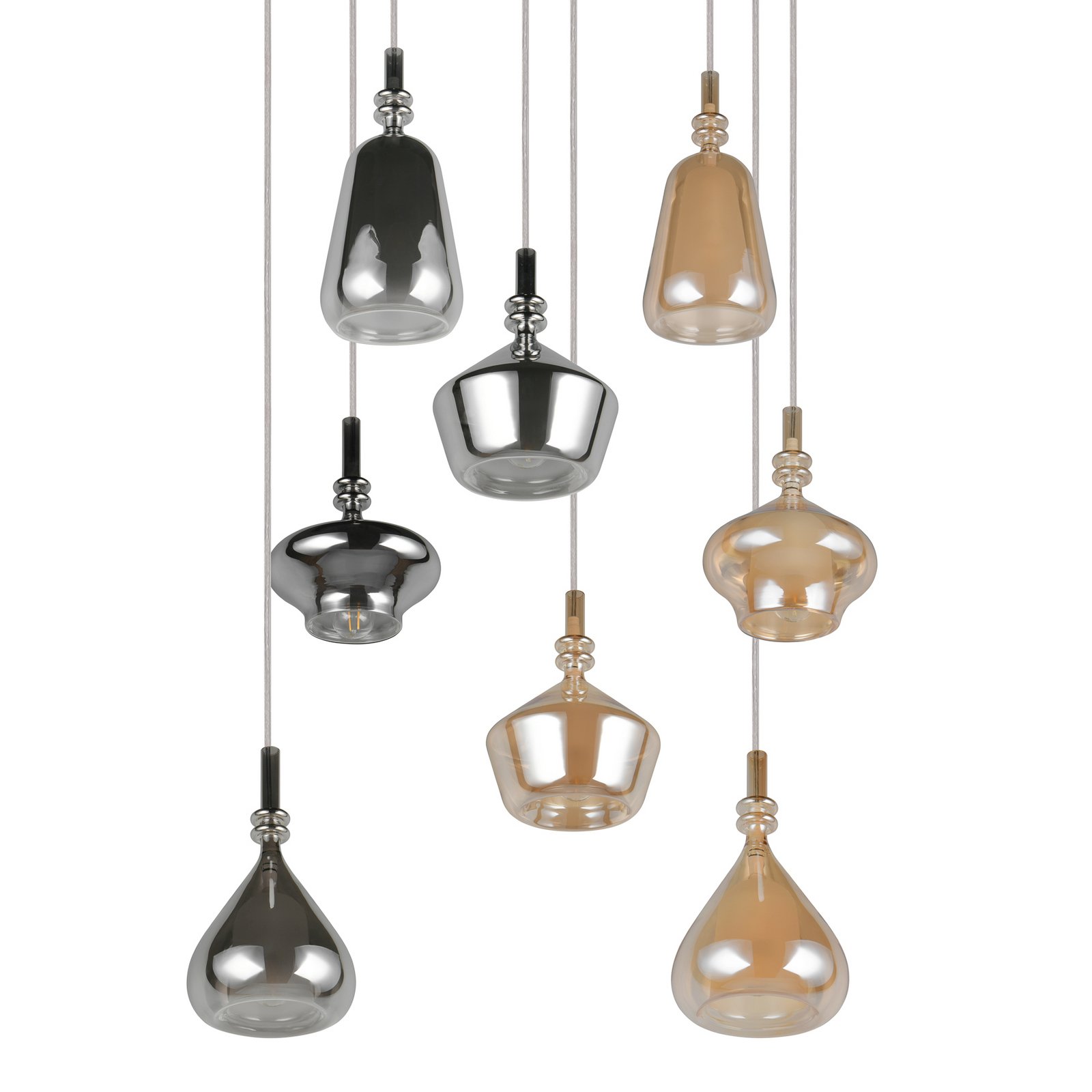 Pakabinama lempa „Aldea“, Ø 60 cm, balta/gintaro spalvos/chromo, stiklas, 8 Pakabinama lempa „Aldea“, Ø 60 cm, balta/gintaro spalvos/chromo, stiklas, 8