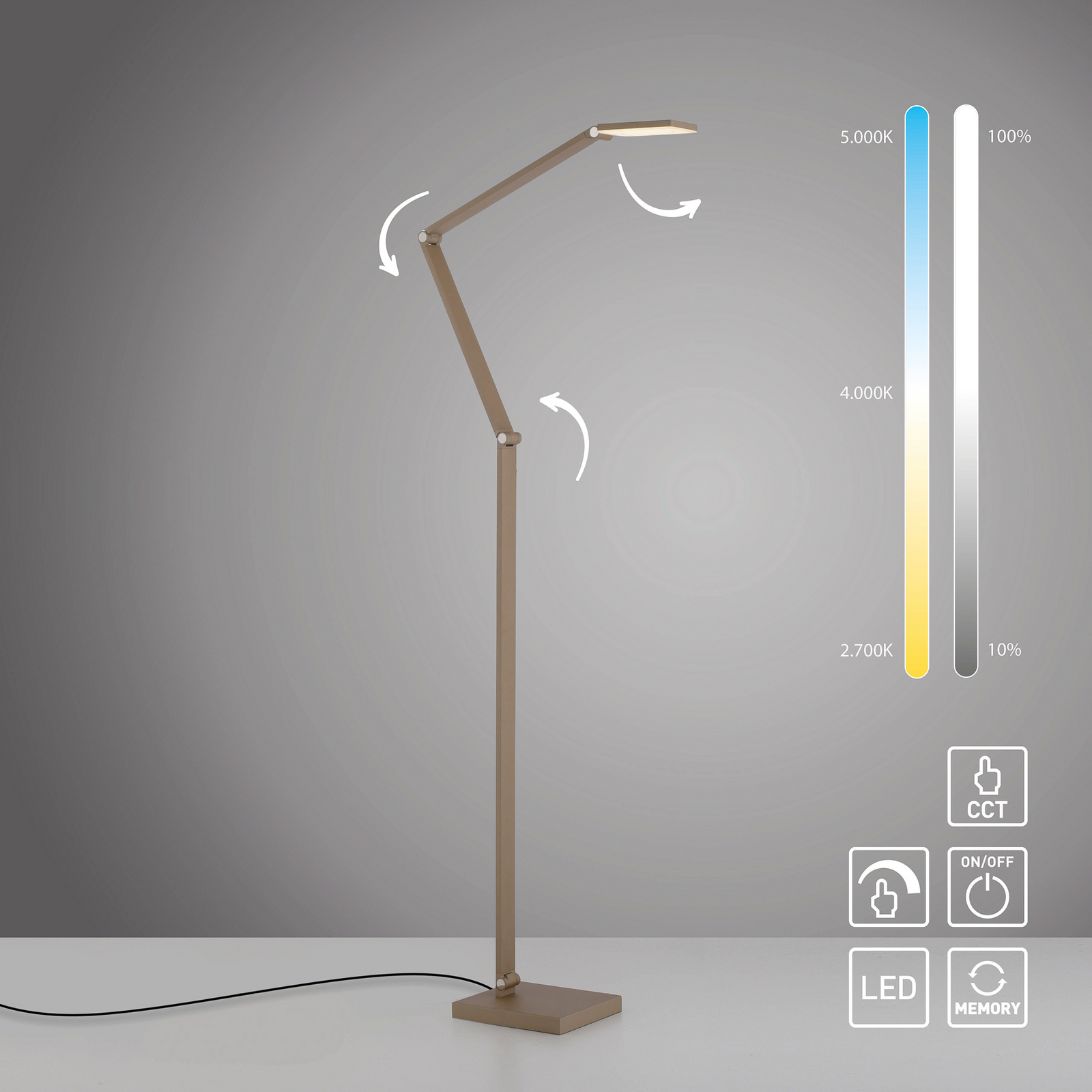 LED stovinis šviestuvas „SAMSKY“, bronzos spalvos, aukštis 161 cm, metalinis LED stovinis šviestuvas „SAMSKY“, bronzos spalvos, aukštis 161 cm, metalinis