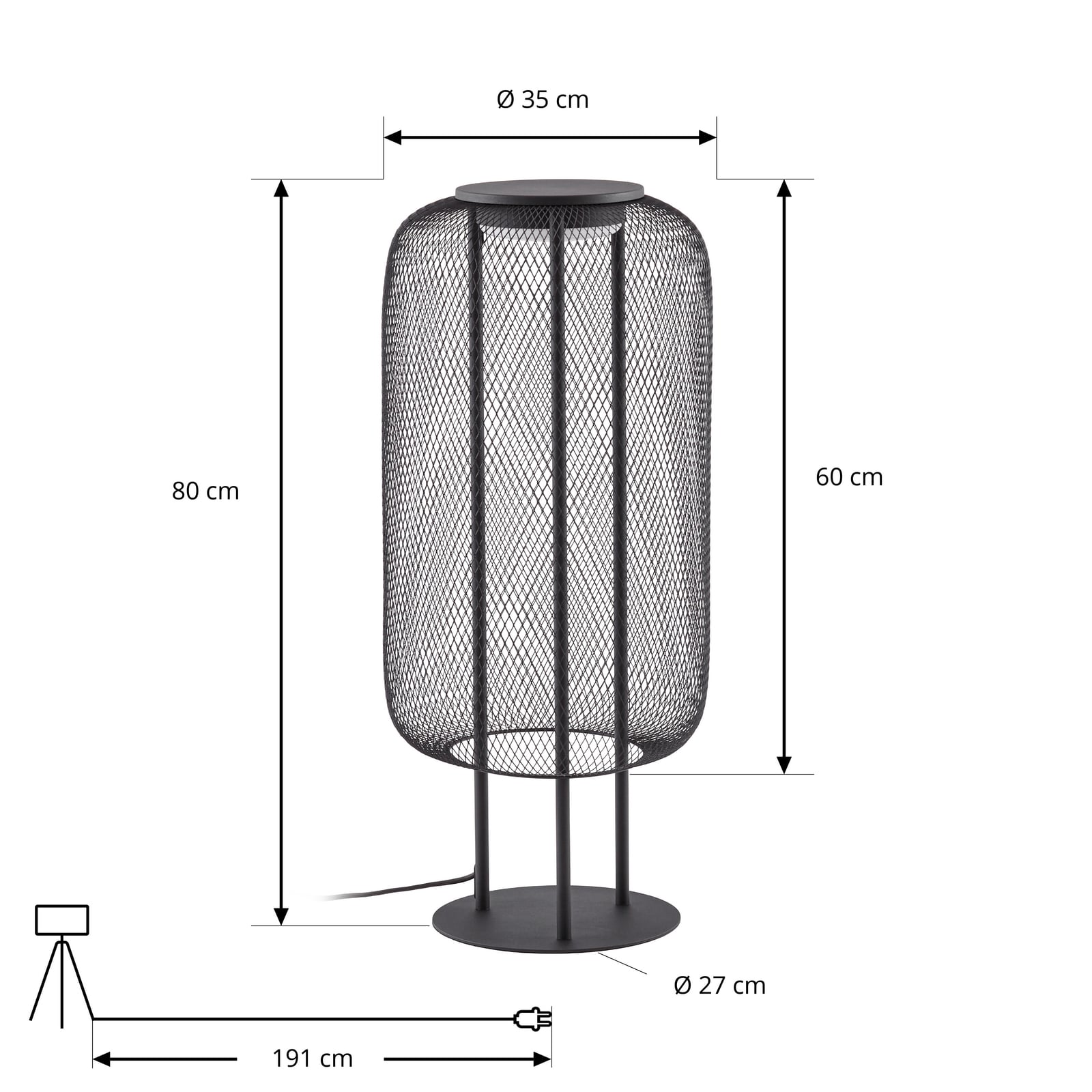 LED podna lampa Korvyn, crna, visina 80 cm, IP44 - Lucande