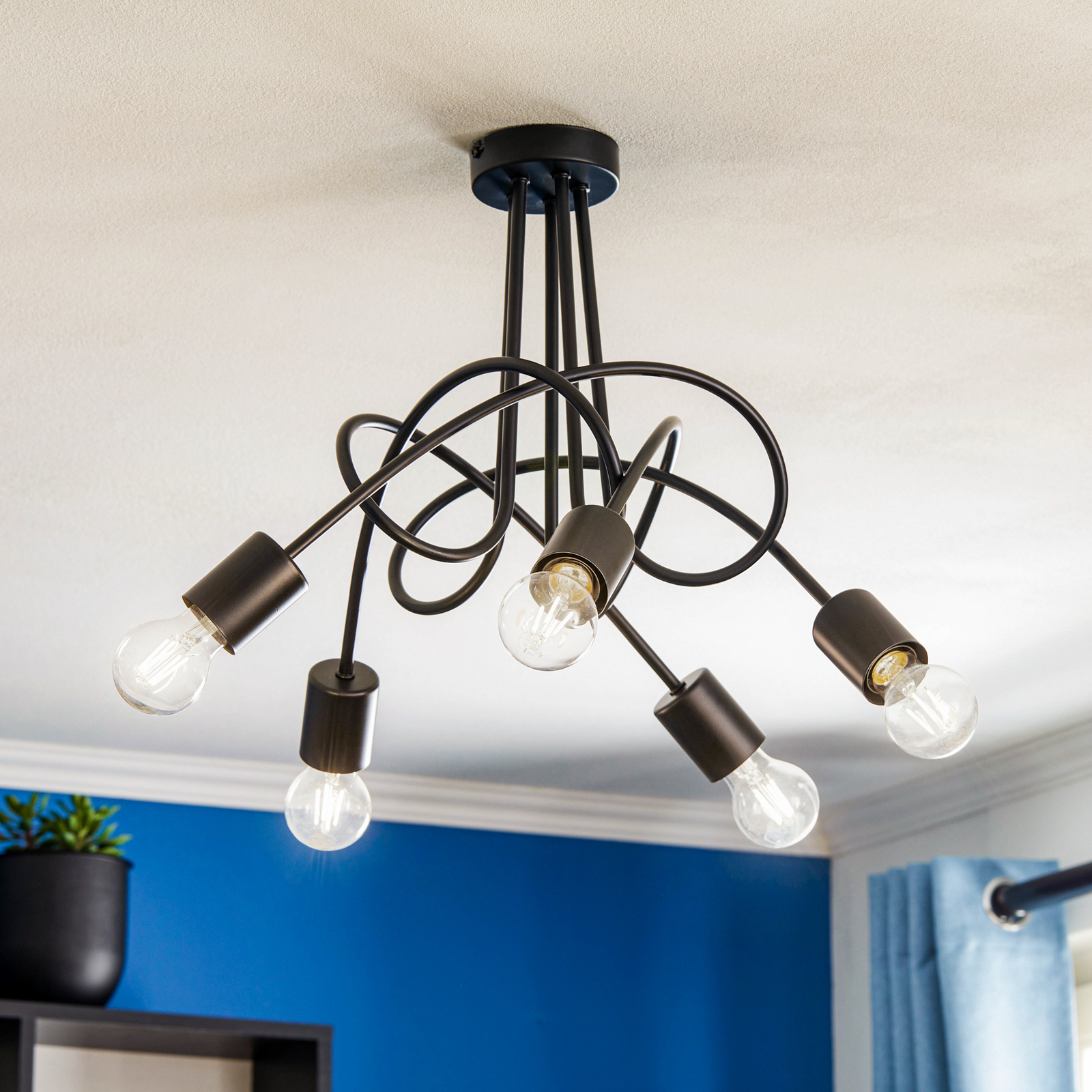 Plafón Tarnow 5 luces, negro