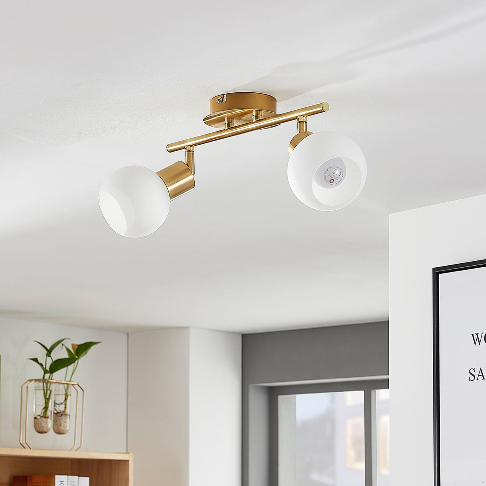 Elaina 2 Plafonnier Brass/Opal - Lindby
