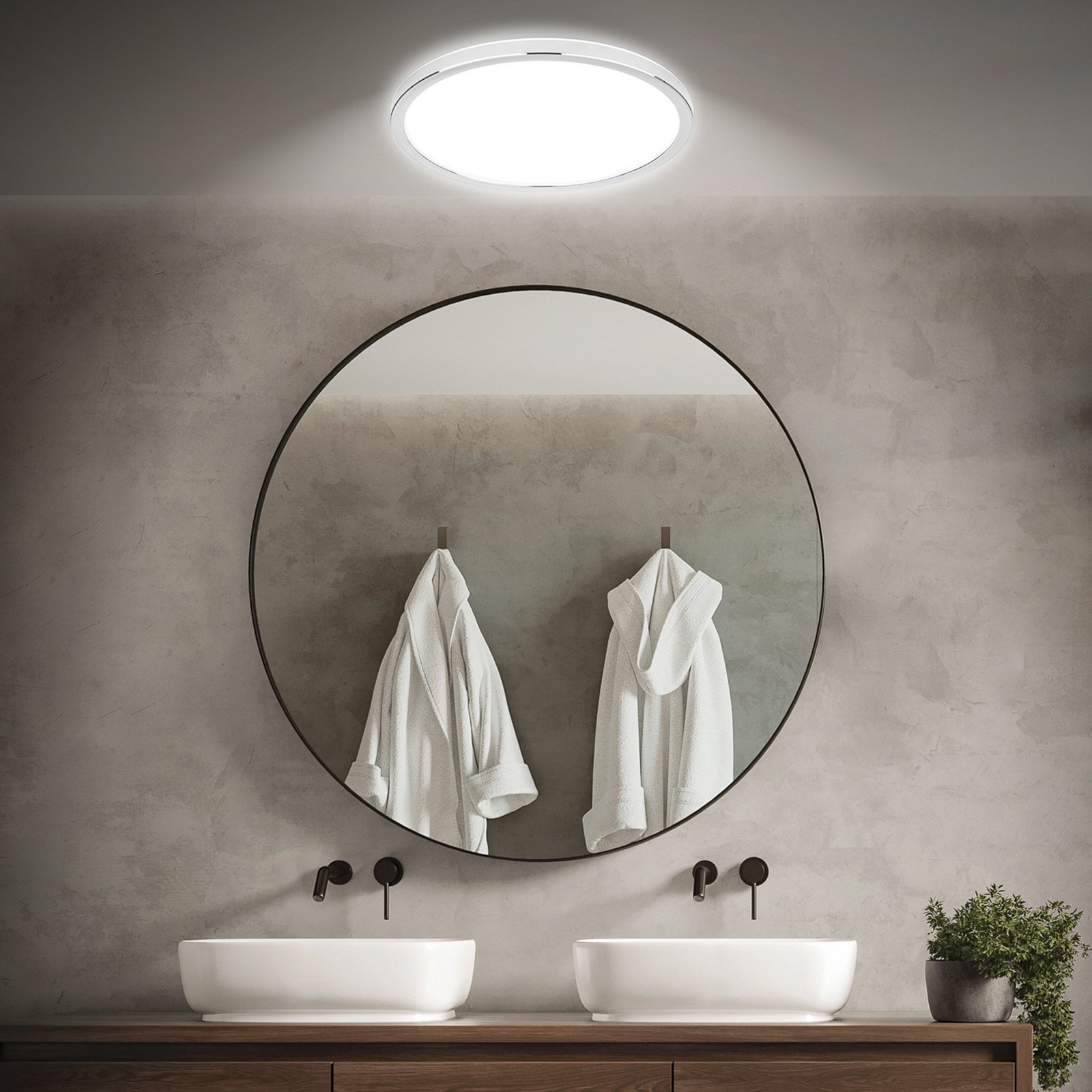 Lámpara LED de techo para baño Pulap, Ø 42 cm, cromado/blanco metal