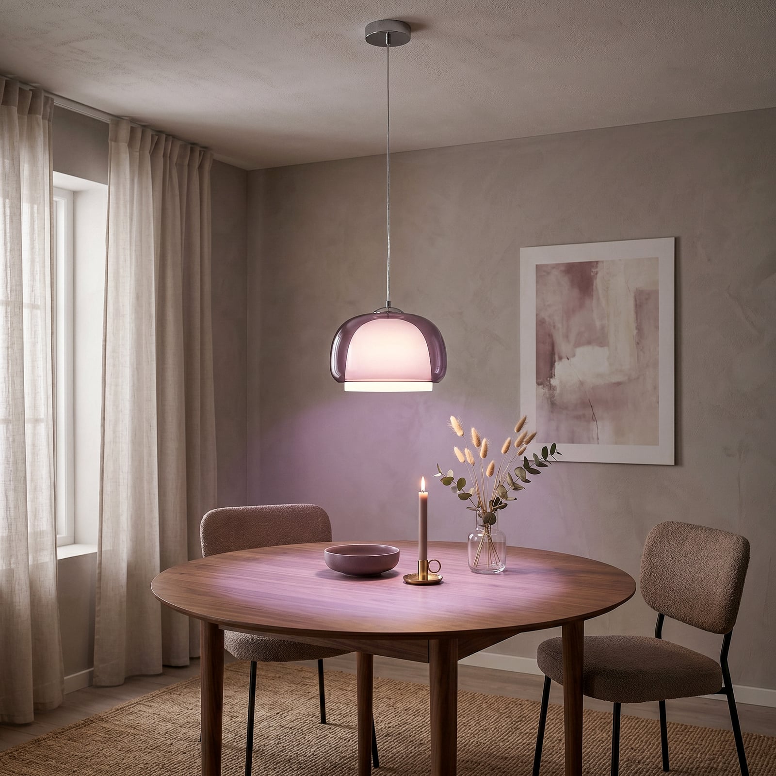 Hanglamp Belomontejo, Ø 30 cm, roze-transparant, glas