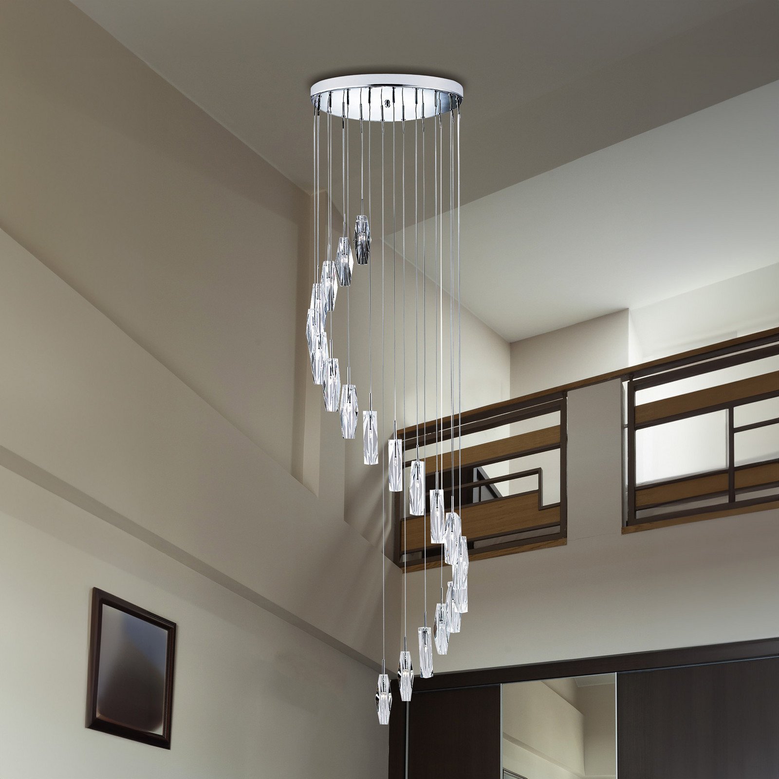 Searchlight Lampă suspendată Sculptured Ice 9 becuri crom/limpede sticlă G4 - Camera de zi / sufragerie - modern - crom clar