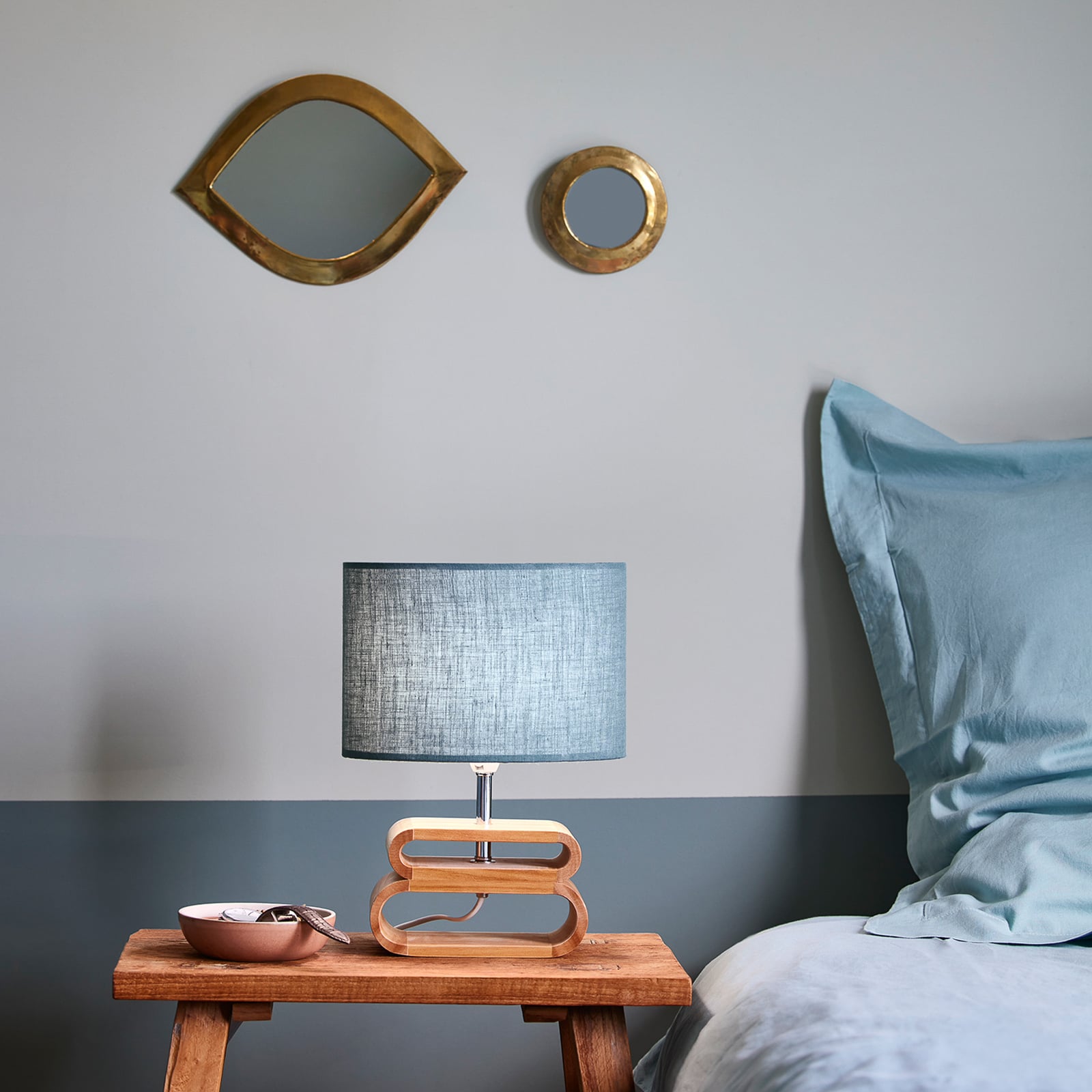 Lampada da tavolo Oslo bianco/legno chiaro, altezza 30 cm - COREP SAS