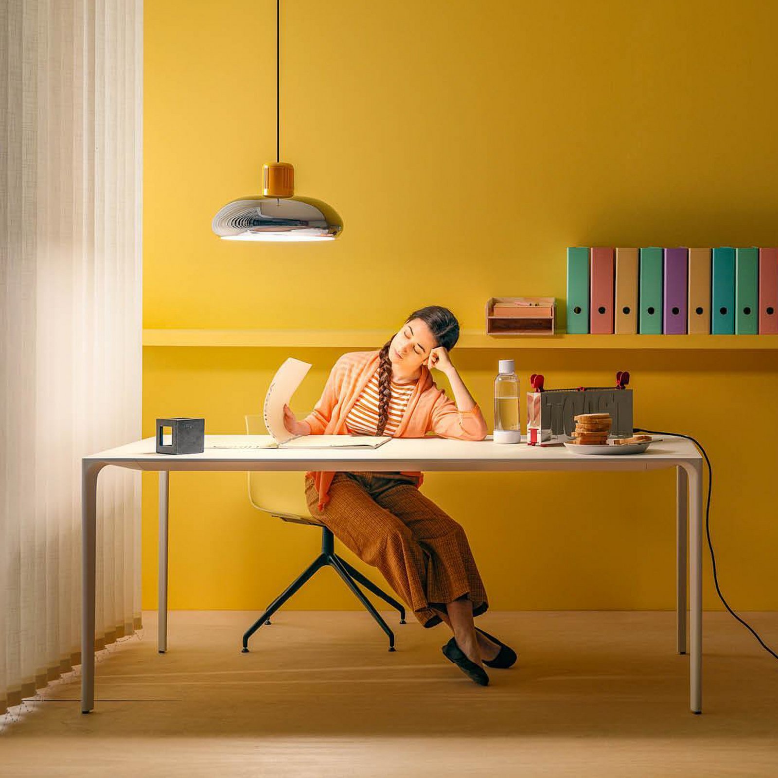 Trepiù LED-Hängelampe, chrom/gelb, Ø 40 cm - Stilnovo Trepiù LED-Hängelampe, chrom/gelb, Ø 40 cm - Stilnovo