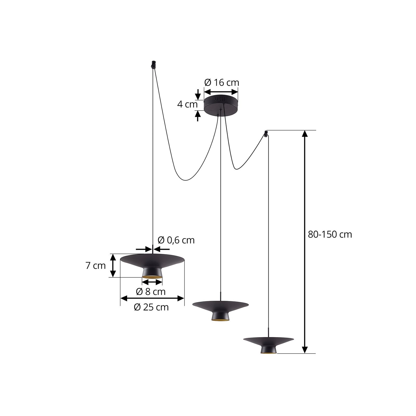 Lampa wisząca LED Lindby Norvind, 6-punktowa, czarna, metalowa