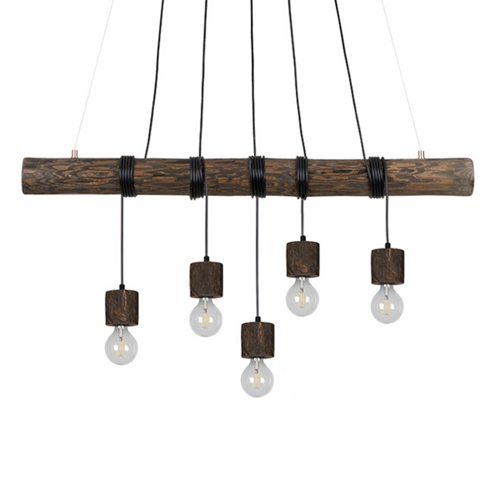 Envostar Envolight Terra hanging lamp, dark wood, 5-bulb, for Living / Dining Room, stained pine wood, metal, fabric, E27, 15 W, L: 115 cm, W: 12 cm, H: 40 cm