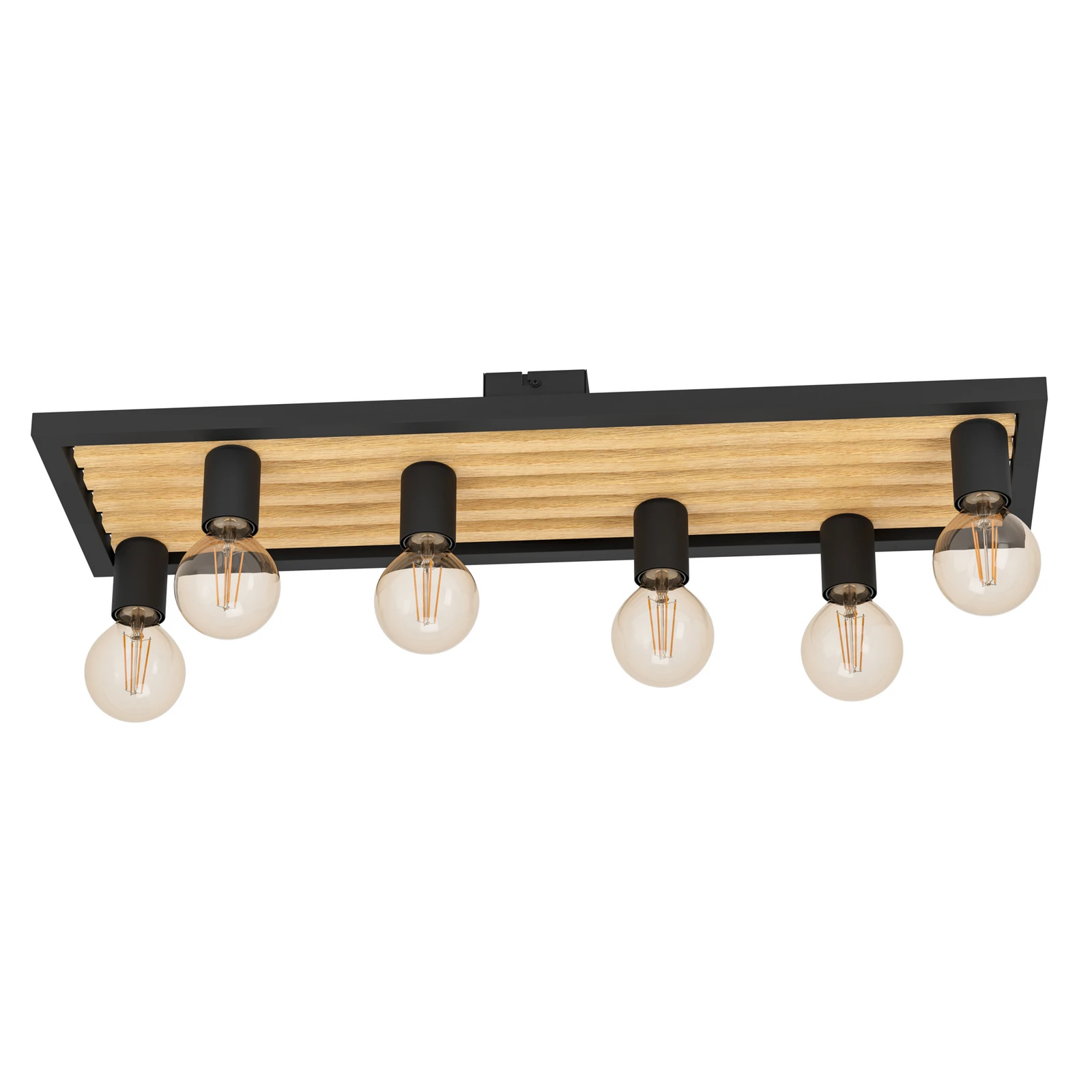 Candeeiro de teto Consett, preto/castanho, madeira, 78 cm, 6 lâmpadas, E27