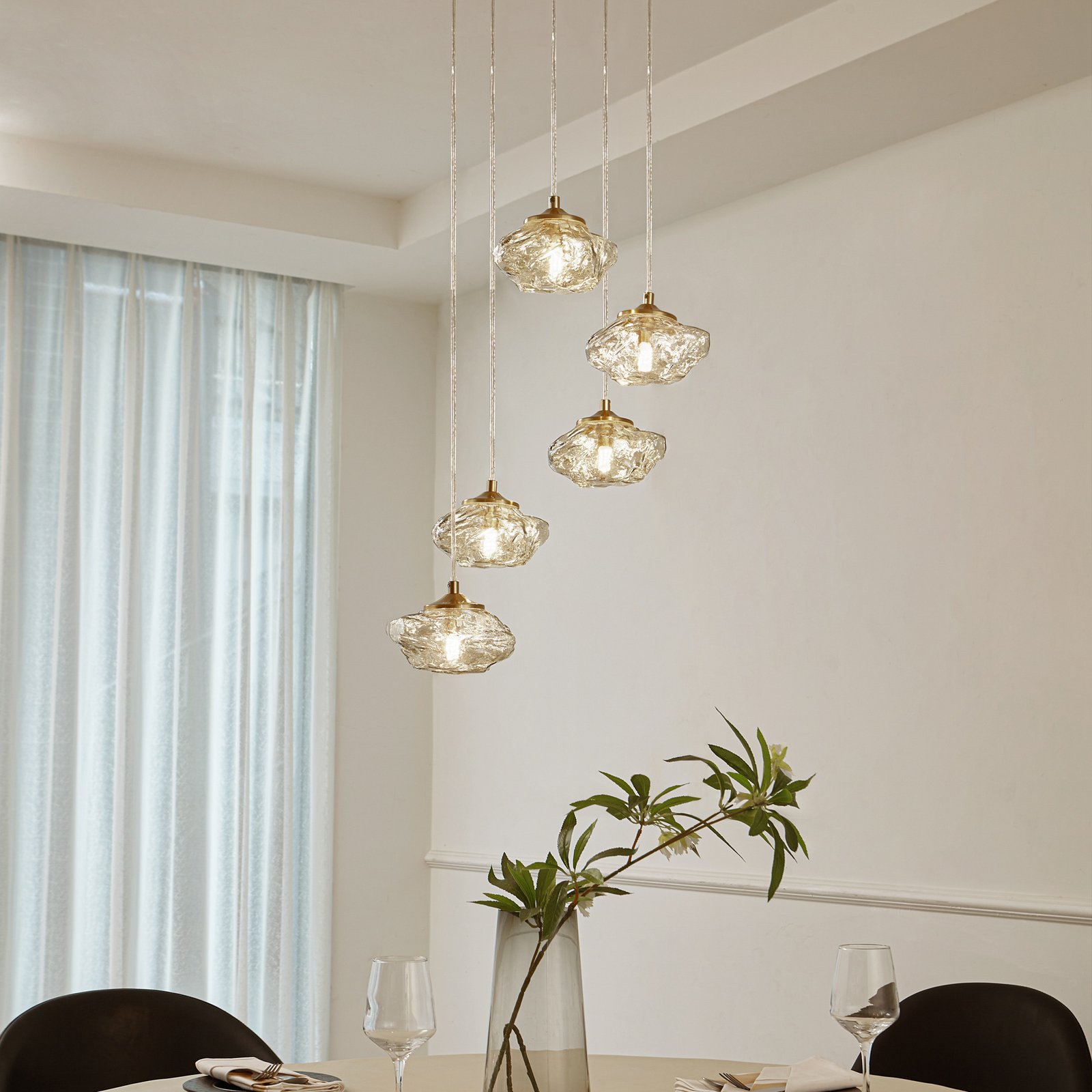 Piatra 5 Cluster Suspension Ambre/Laiton - Lindby