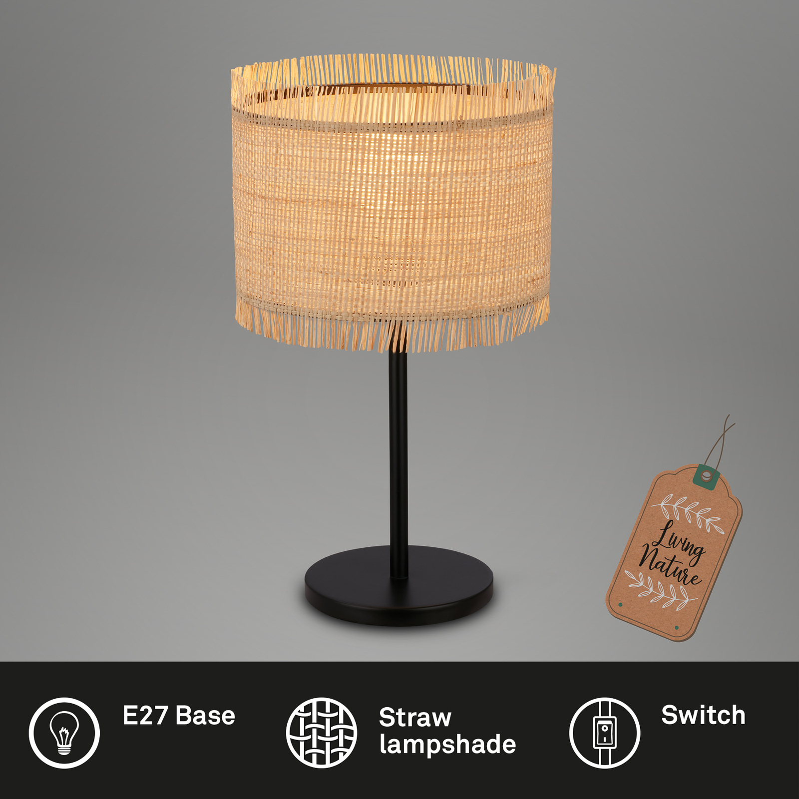 Stolní lampa Borra, přírodní barva, sláma, výška 42 cm