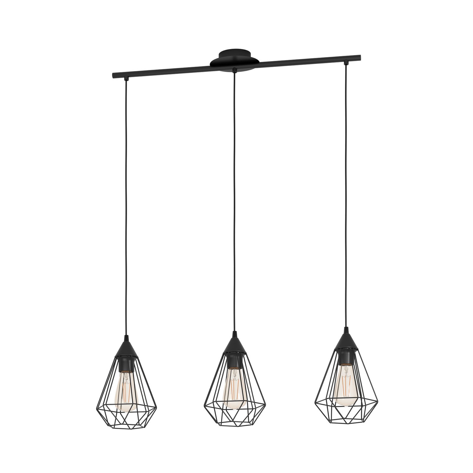 Tarbes függő lámpa, fekete, 3 izzós, hosszúkás