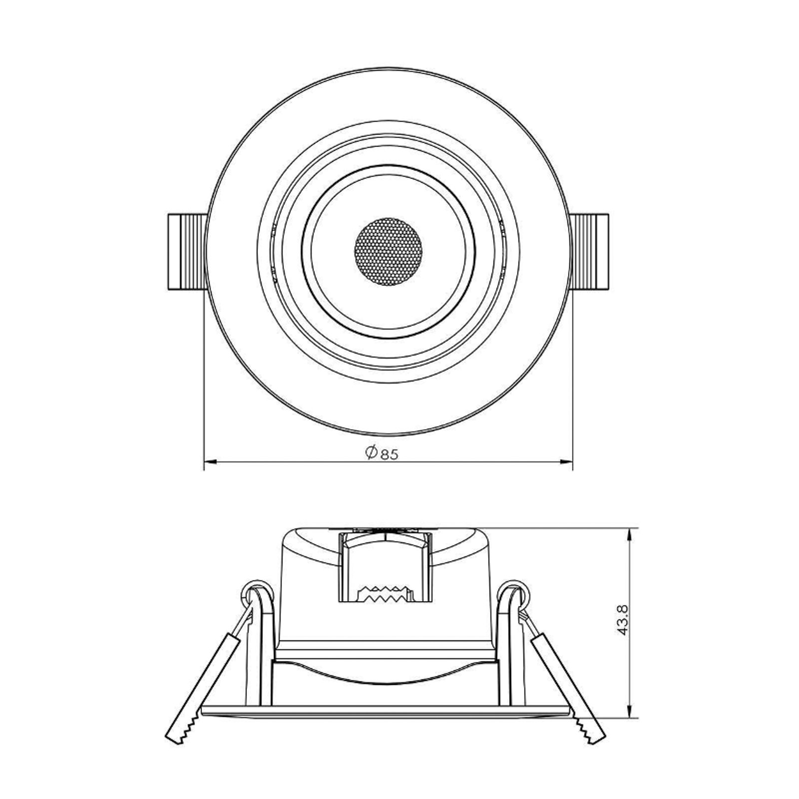 Plafond inbouwlamp SMD-68-230V, 2.700K, Ø8,5cm, zwart