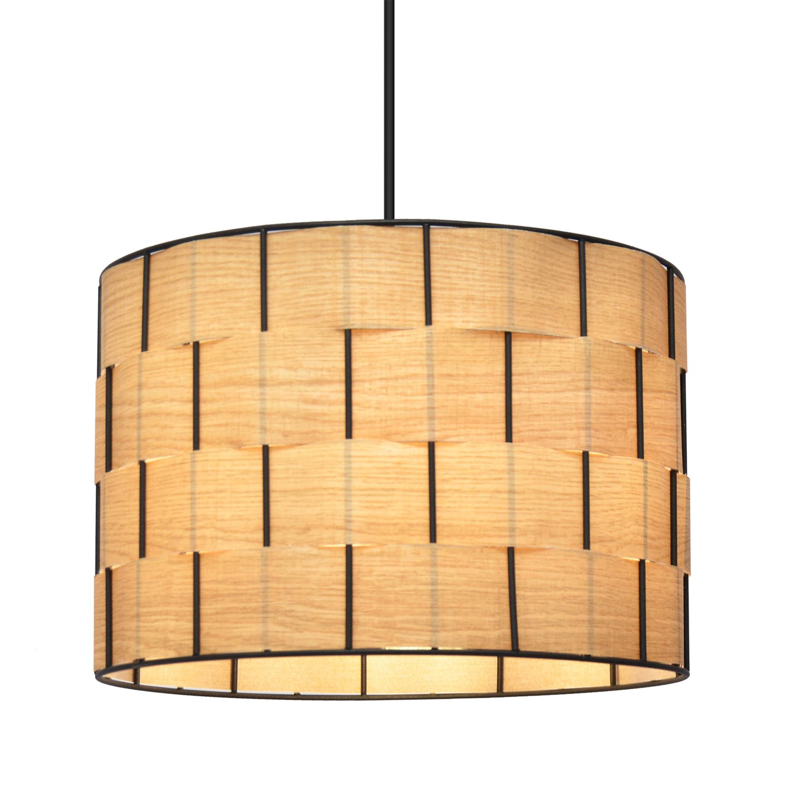Atlanta pendant light, oak-coloured, Ø 30 cm, textile, E27
