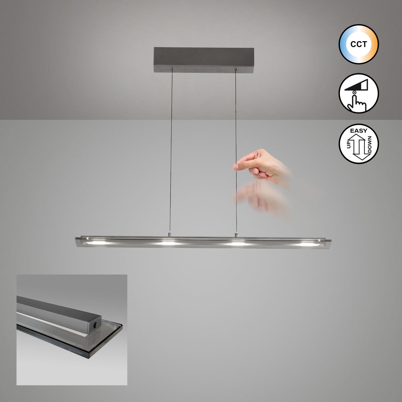Żyrandol LED Torvi, piaskowo-szary/dymno-szary,  88 cm metal/szkło