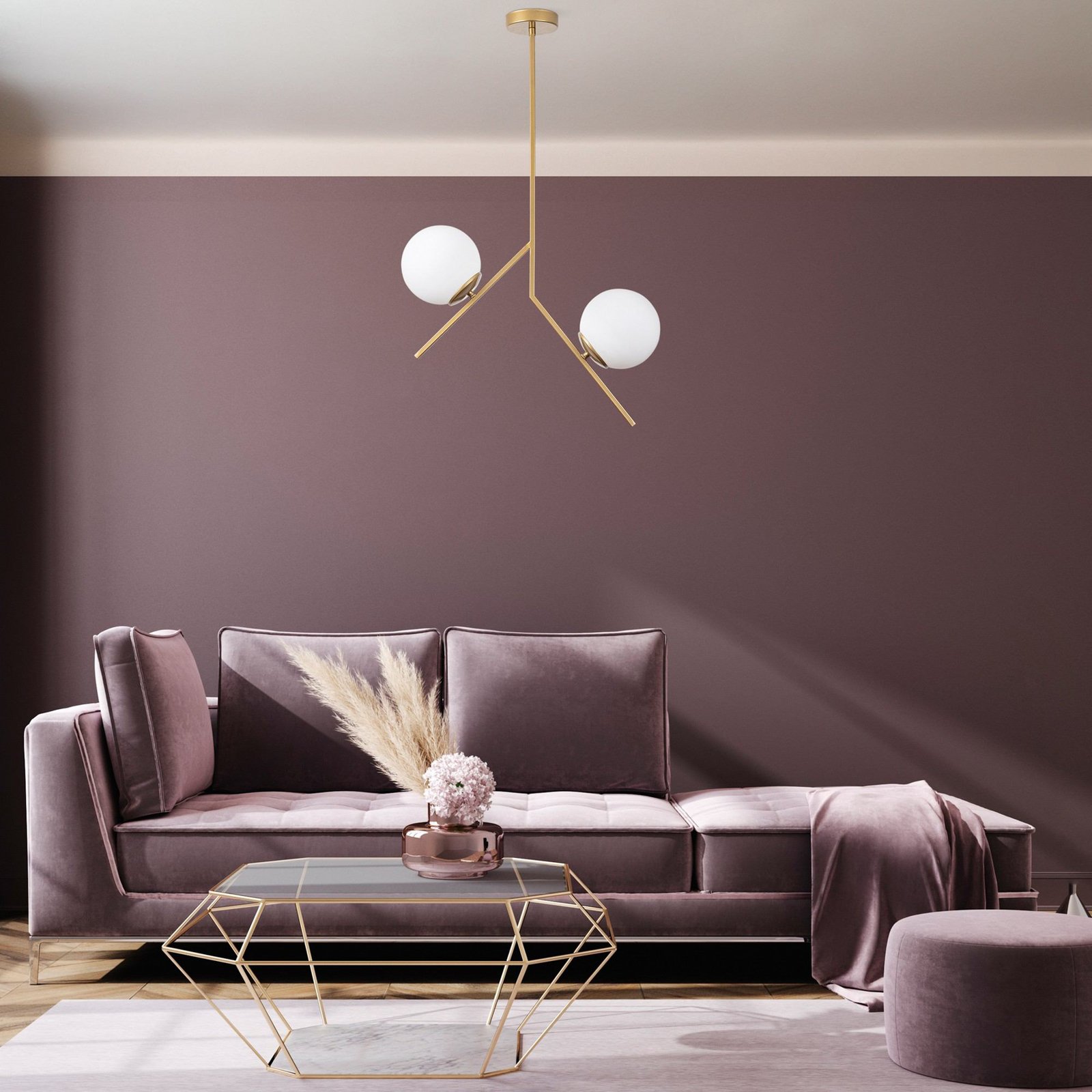 Hängeleuchte Dolunay, 43 cm lang, 2-flammig, goldfarben, E27