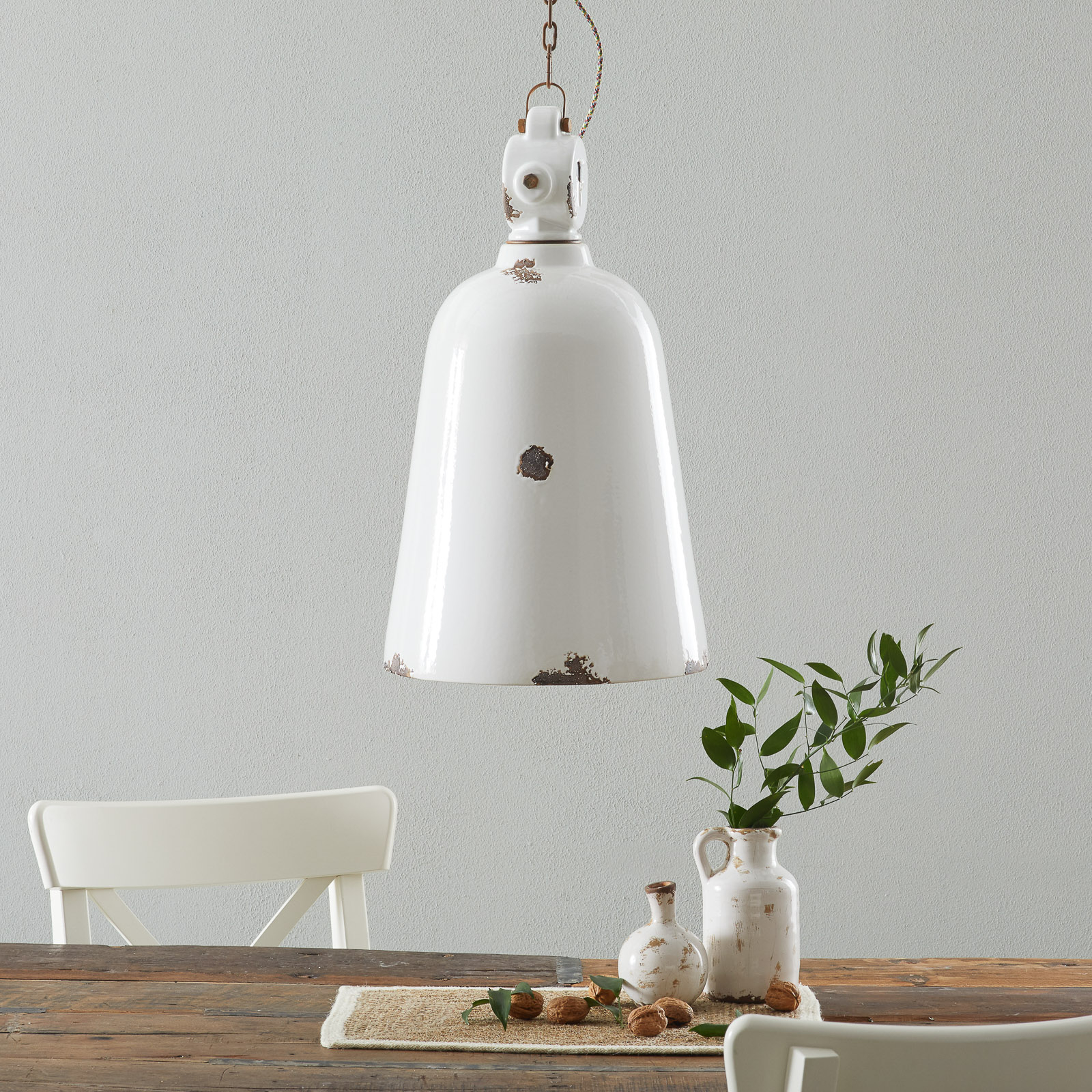 C1745 vintage hanging light, conical, white