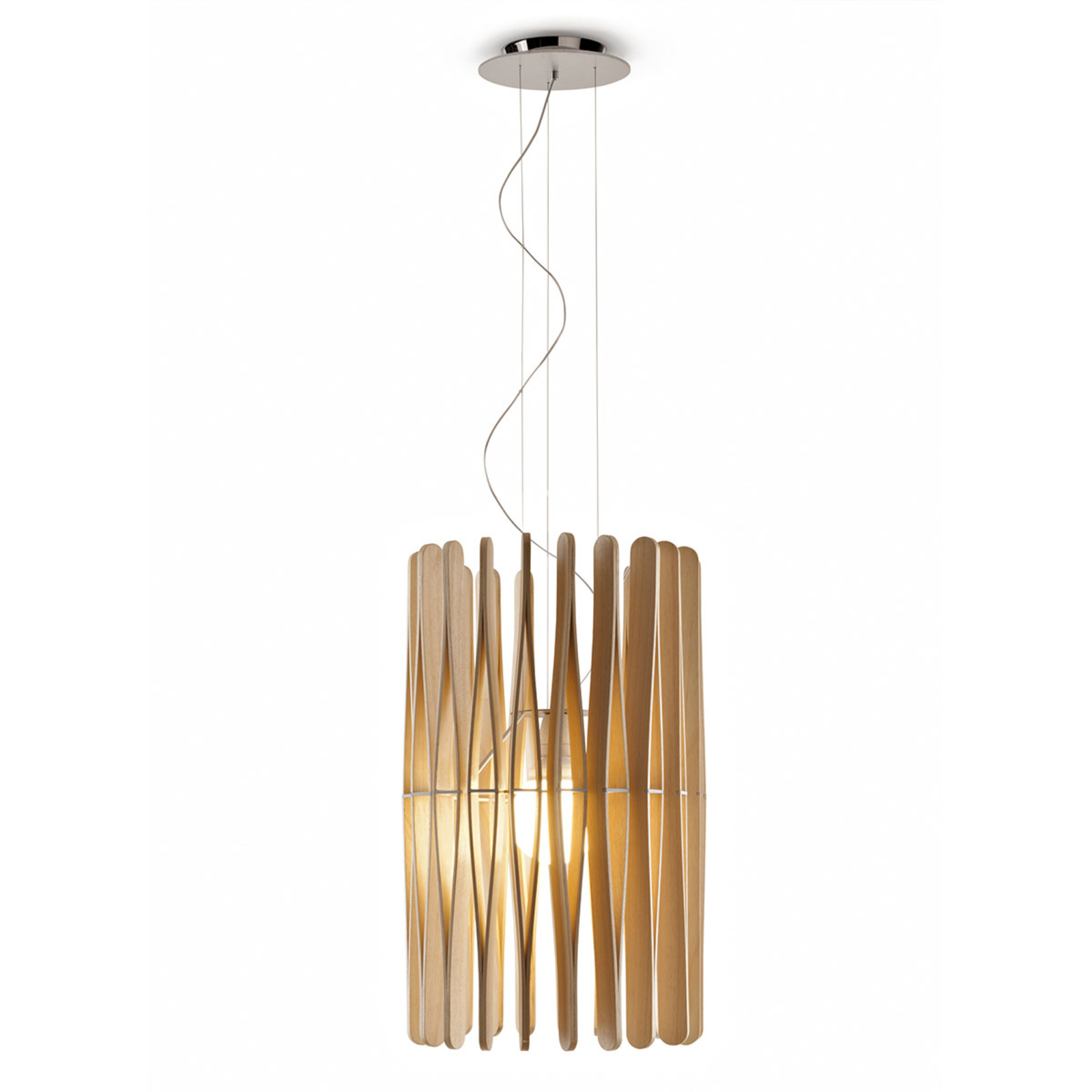 Fabbian Stick dřevěné závěsné světlo, cylindr 43cm