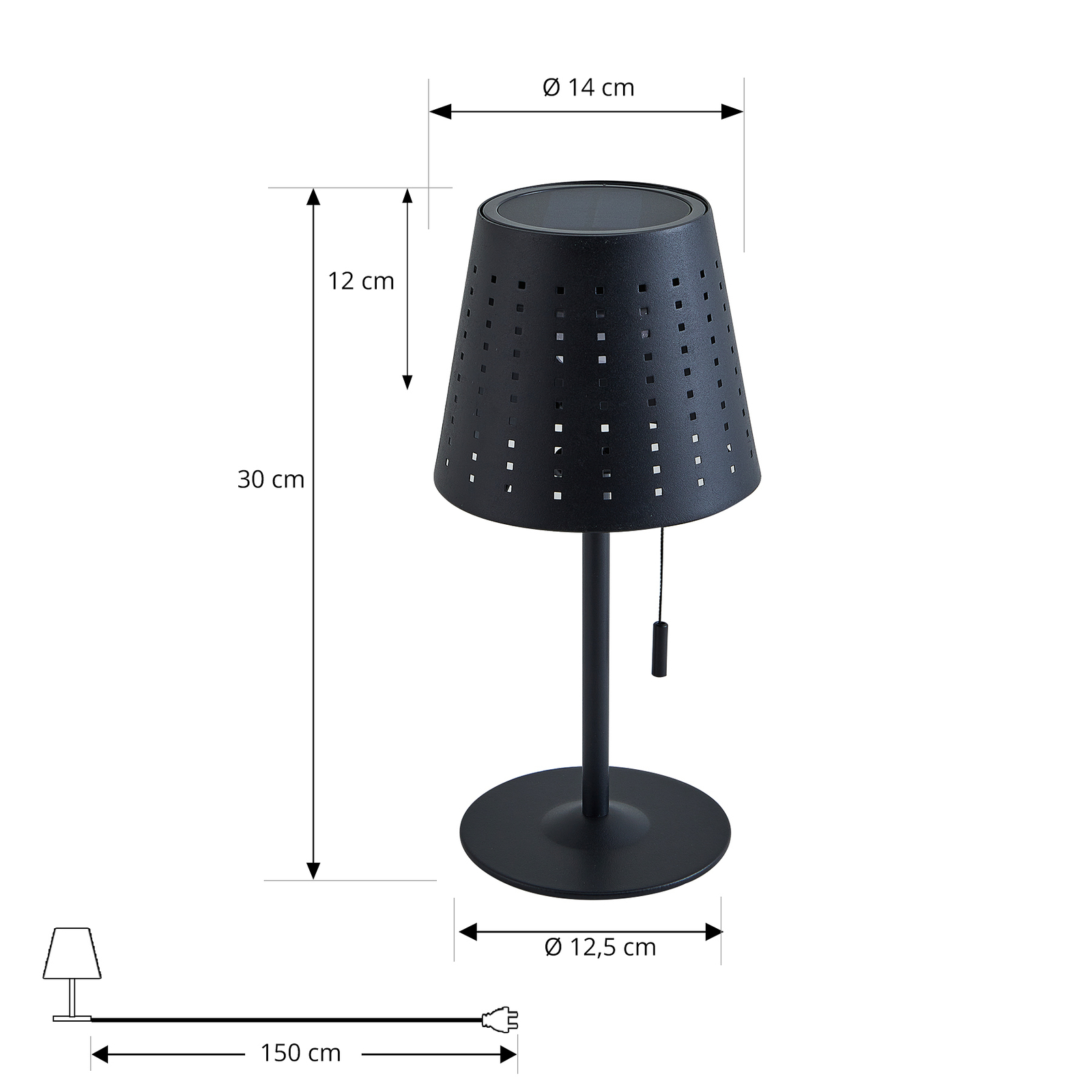 Lindby LED tafellamp op zonne-energie Hilario, zwart, ijzer, oplaadbare