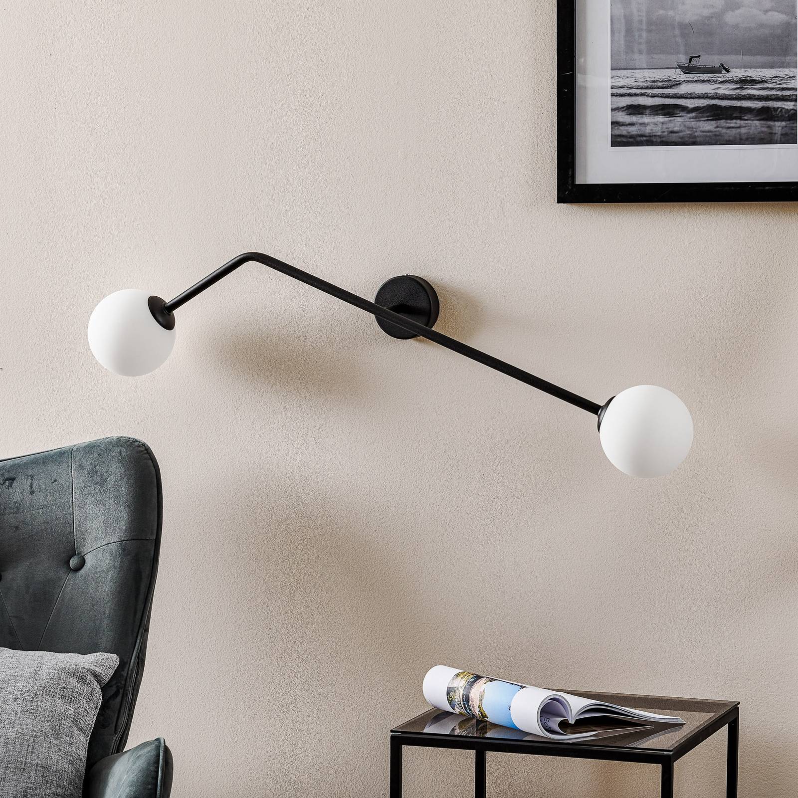 Pure wall light, two-bulb, black, horizontal