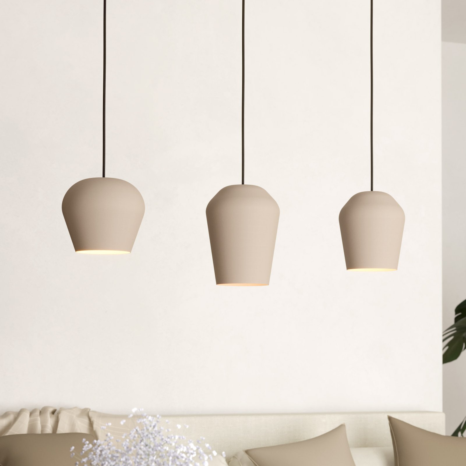 Cambaito pendant light, three-bulb, sand-coloured