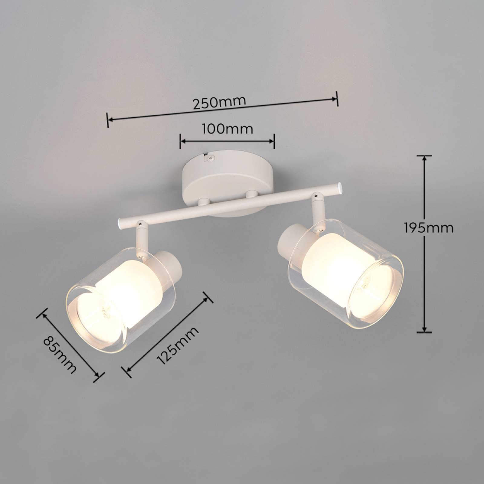 Taklampe Neralo, 2 lyskilder, lysegrå, metall, E14