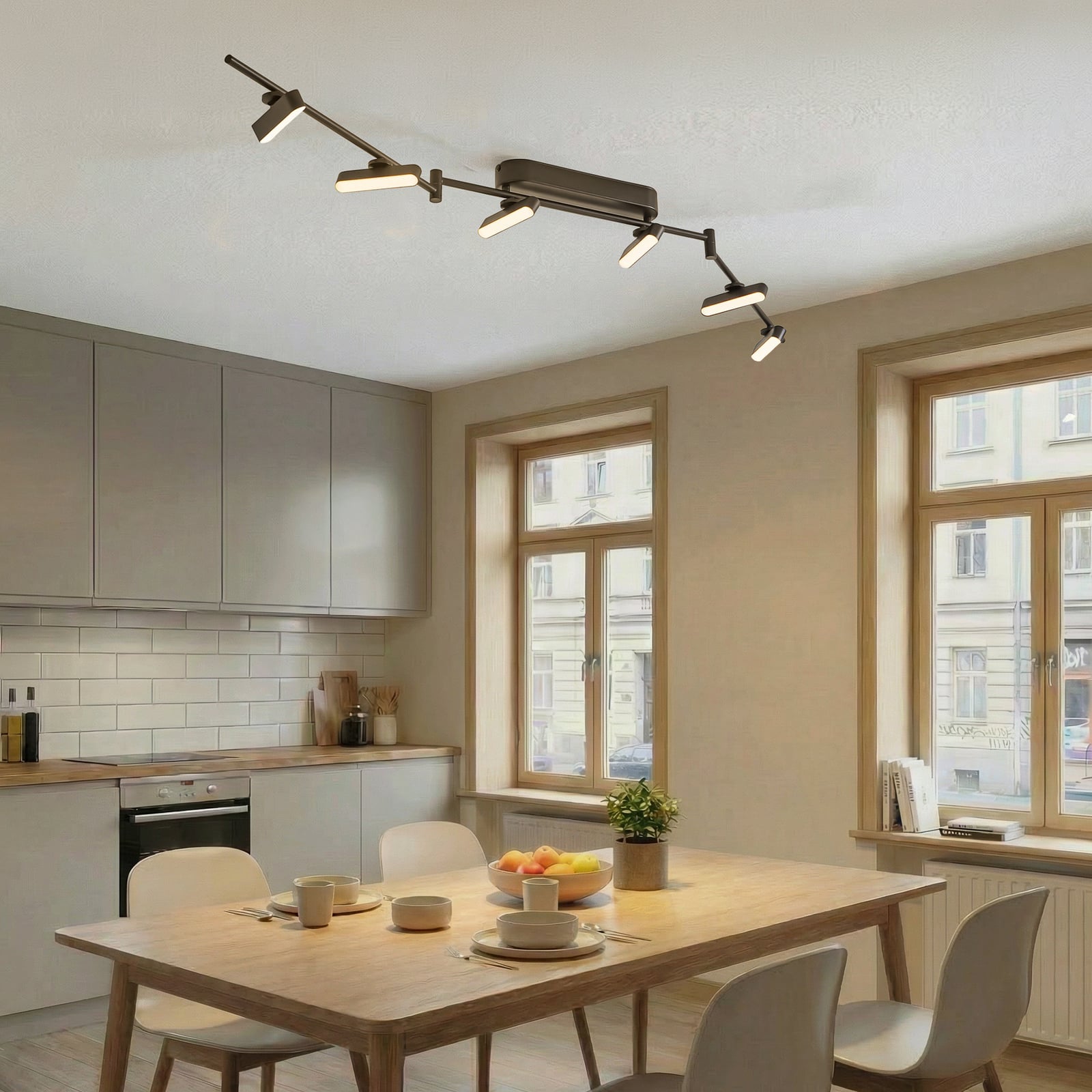 Lindby LED-spotlight Eldrin, svart, 6 lampor, ljuslist