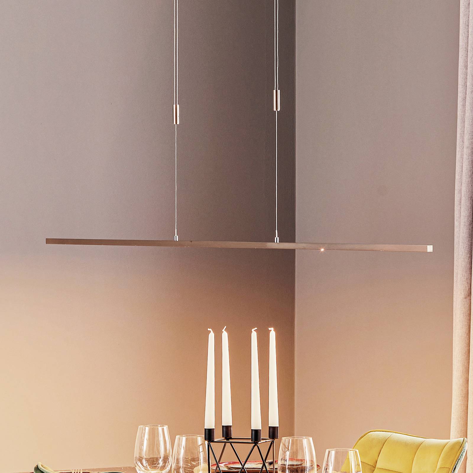 Rothfels Tolu LED pendant light, nickel, 158 cm, for Living / Dining Room, aluminium, steel, brass, 31.5 W, L: 158 cm, W: 1.5 cm, H: 1.5 cm