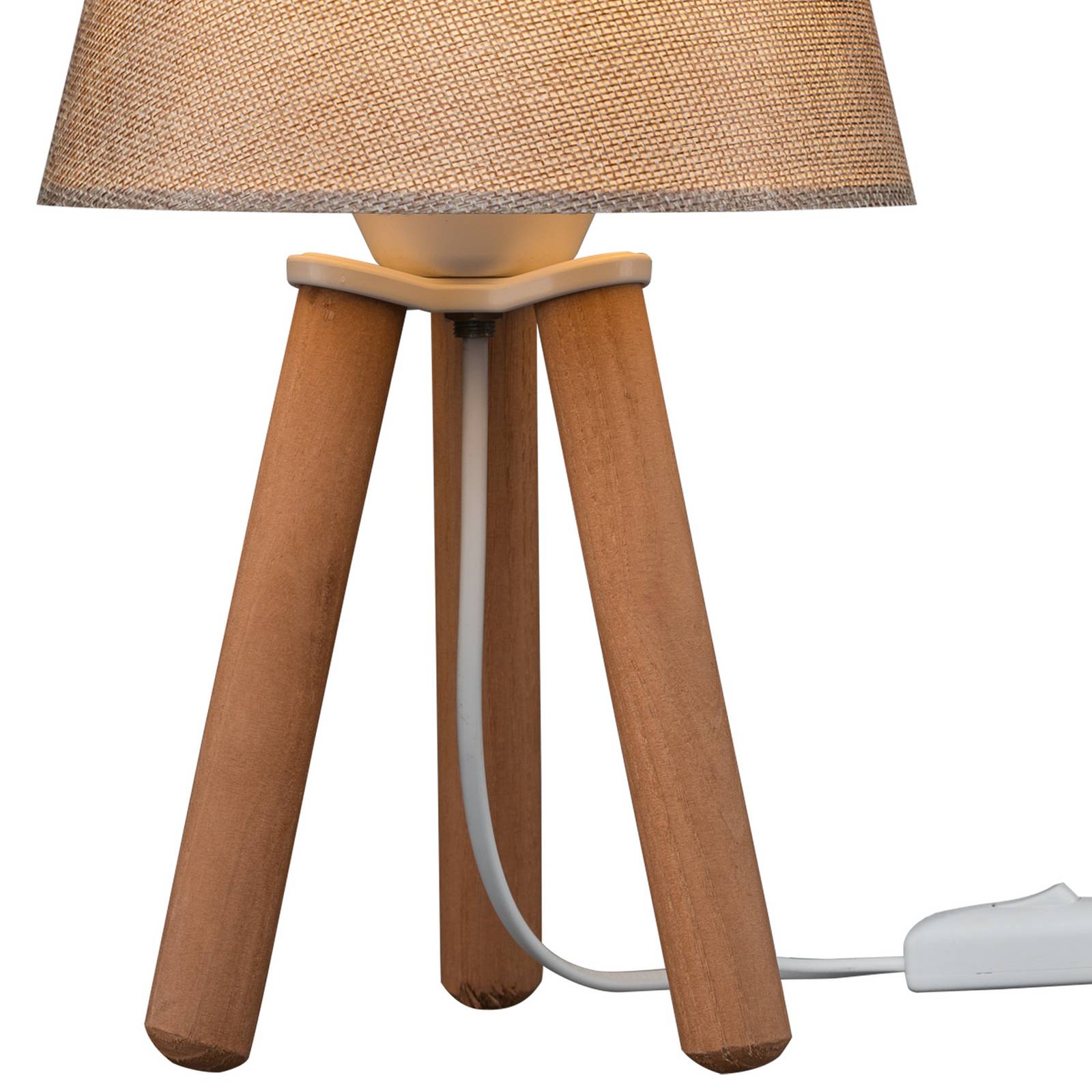 Tischleuchte Dona, beige/holzfarben, Stoff, Holz, Dreibein günstig online kaufen