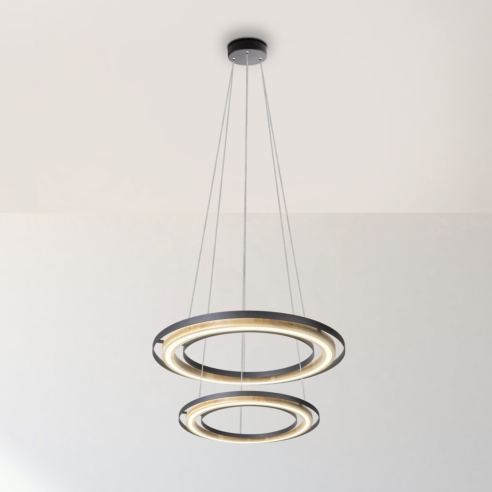 Globo Lampă suspendată LED Rilas negru/lemn Ø 57 cm dimabil - Camera de zi / sufragerie - negru lemn deschis la culoare - Metal