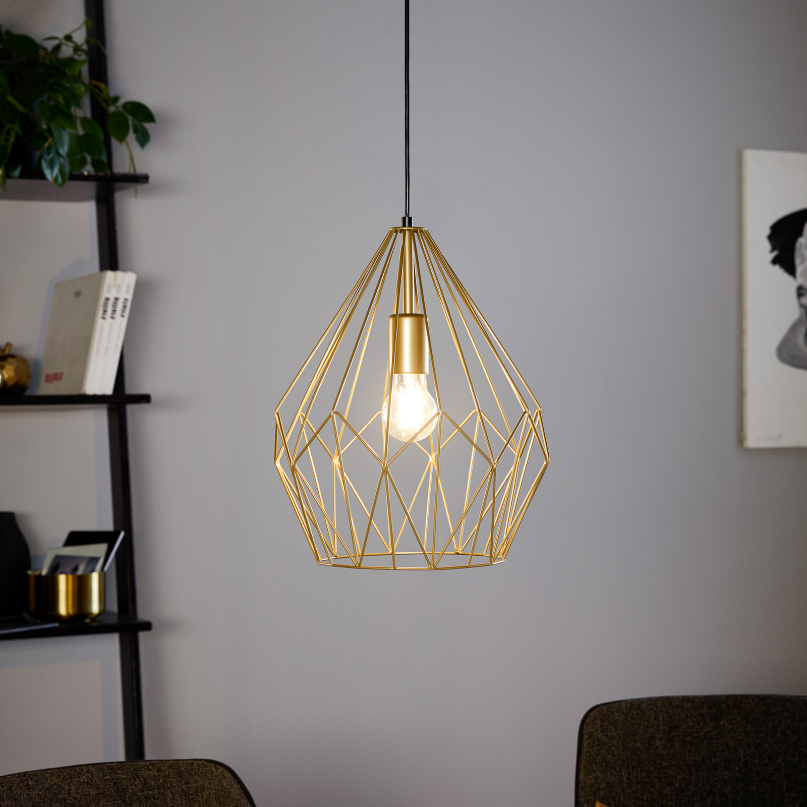 Carlton hanging light, cage, gold, Ø 31 cm