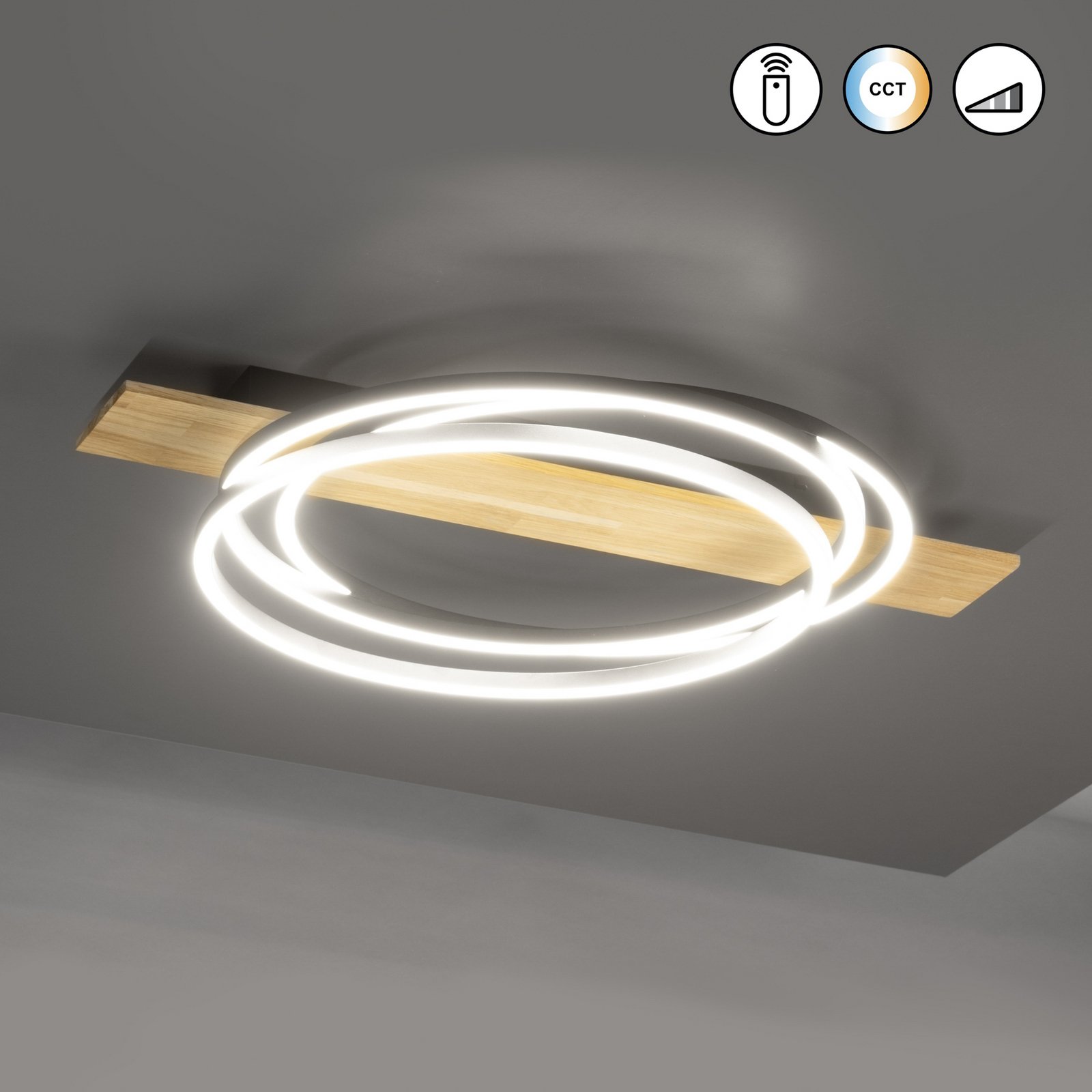 Plafonieră LED Marit, lungime 76 cm, negru nisip, metal/lemn