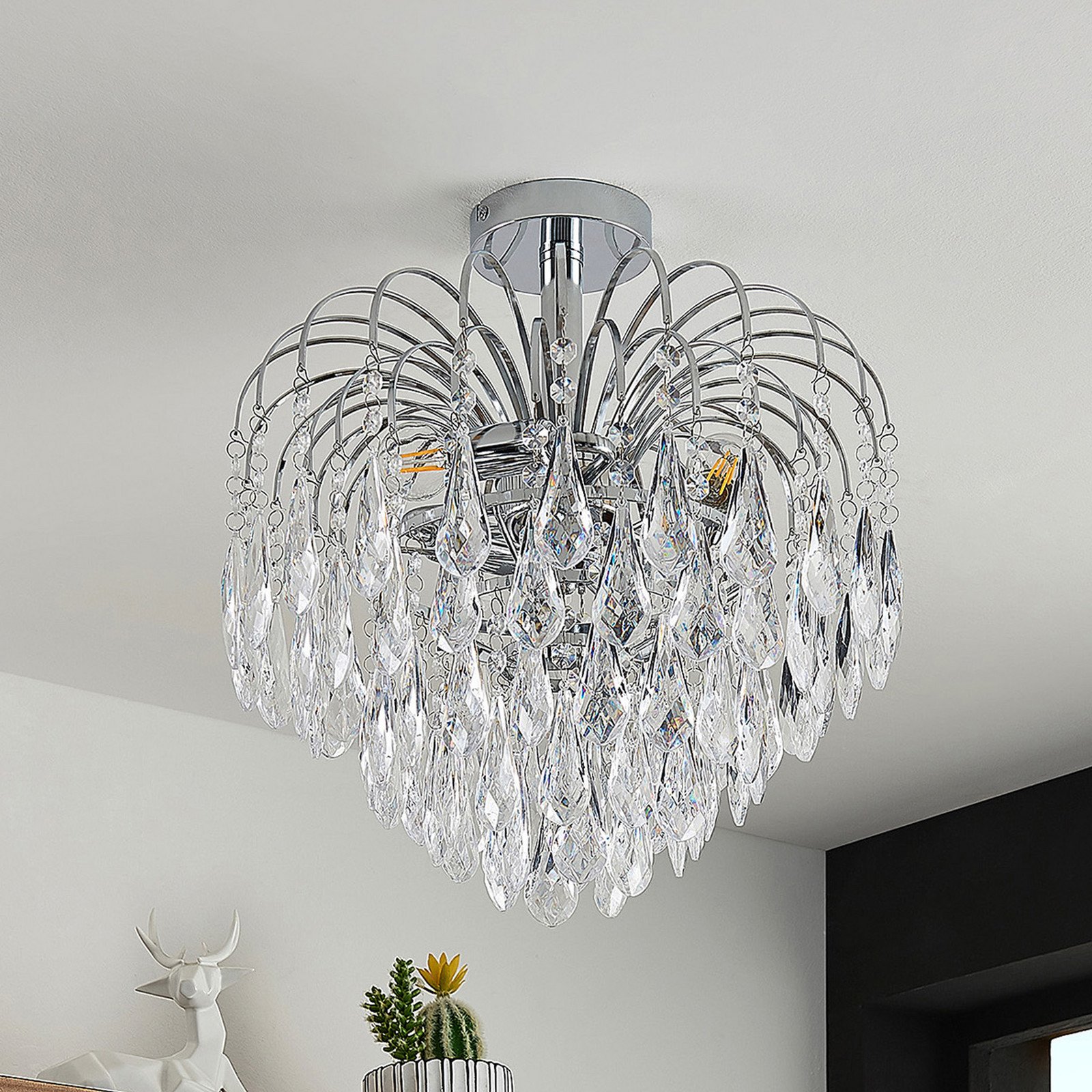 Lindby plafonieră Silino gri metal Ø 40cm E14 - Camera de zi / sufragerie - modern - crom